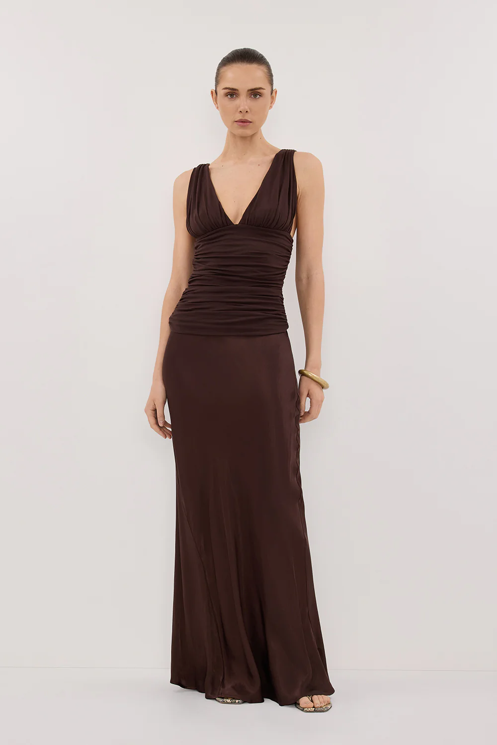 MAGNOLIA CHOC SLEEVELESS RUCHED TOP - Yukikoi