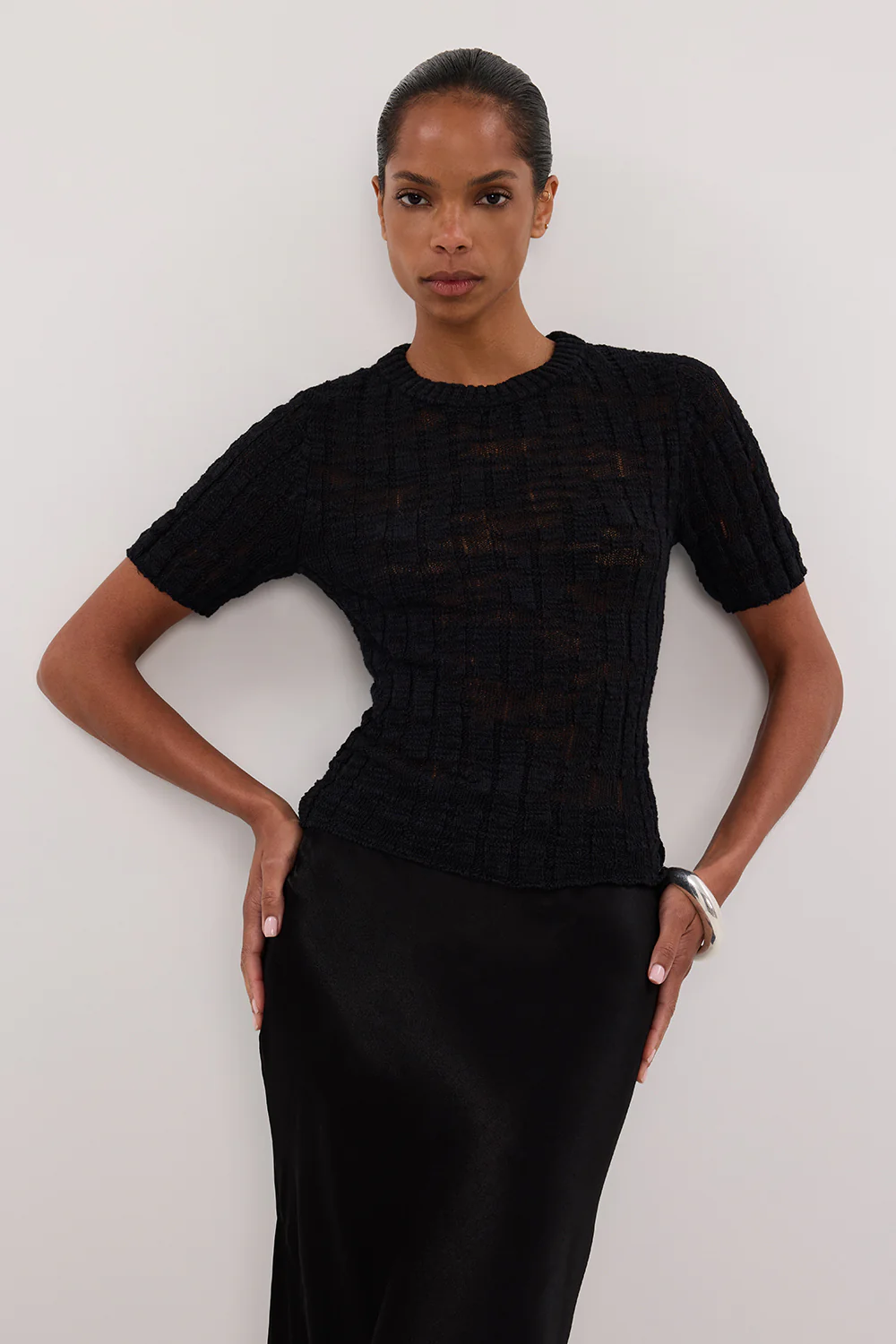 CIA BLACK CAP SLEEVE KNIT TEE - Yukikoi