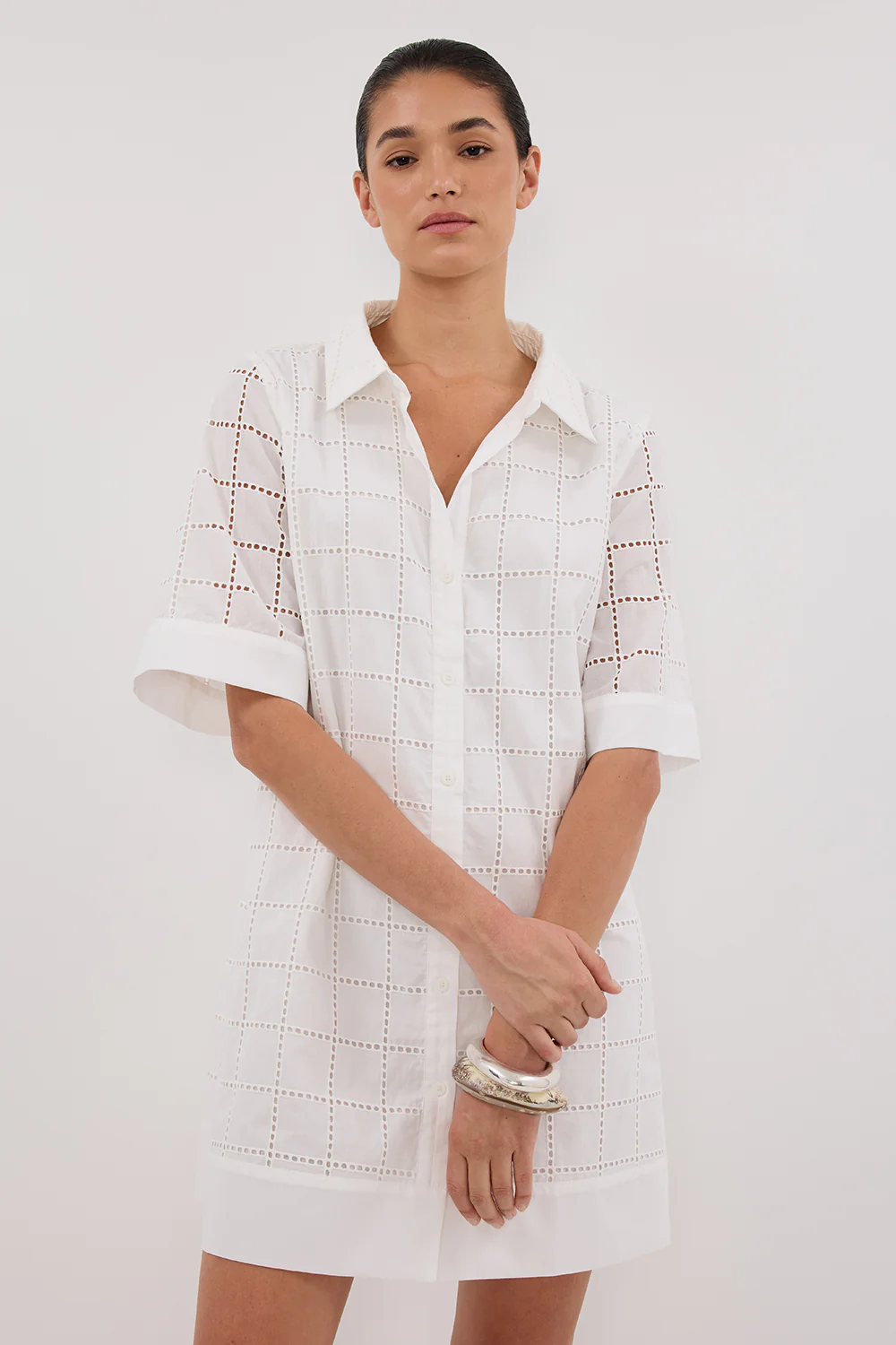 OWEN WHITE SLEEVED BRODERIE MINI DRESS - Yukikoi