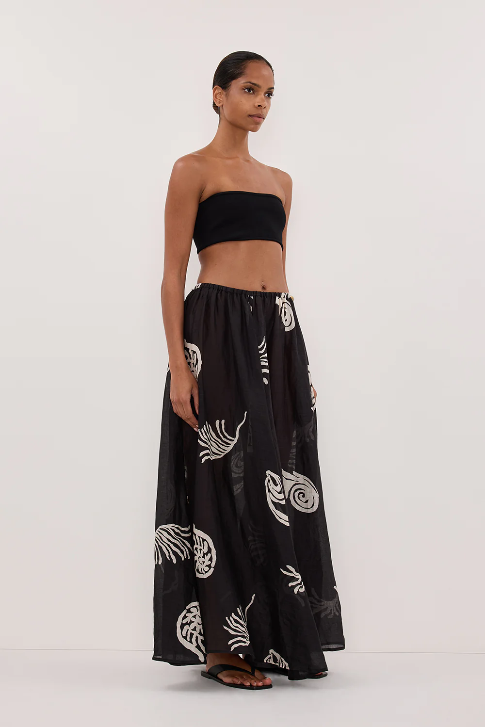 POSITANO BLACK RAMIE MIDI SKIRT - Yukikoi