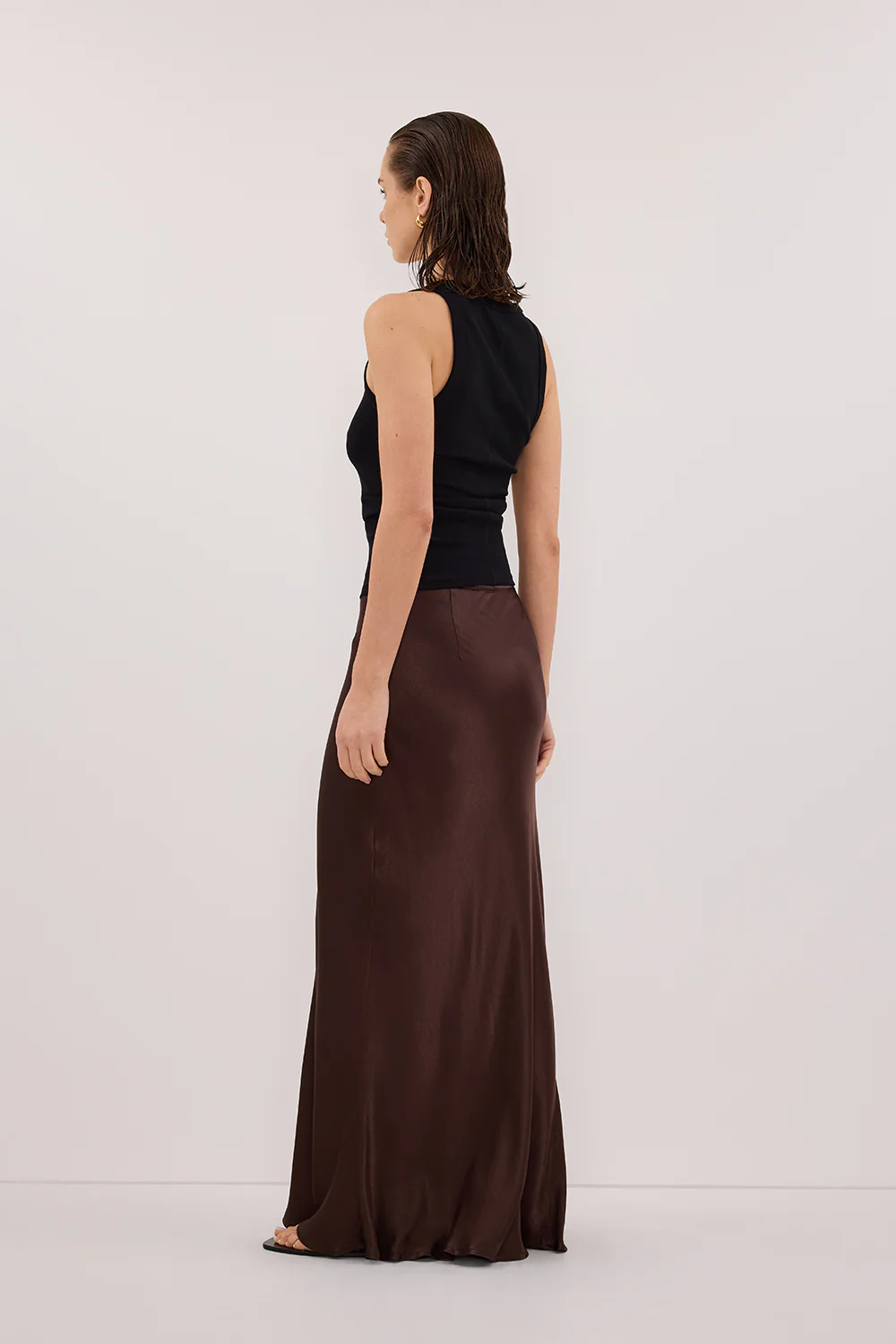 CHARLI BITTER CHOC SATIN MAXI SKIRT - Yukikoi