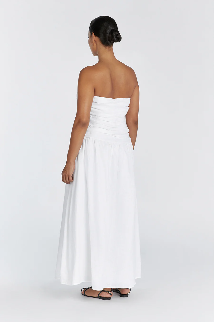 CATANIA WHITE LINEN STRAPLESS DRESS - Yukikoi