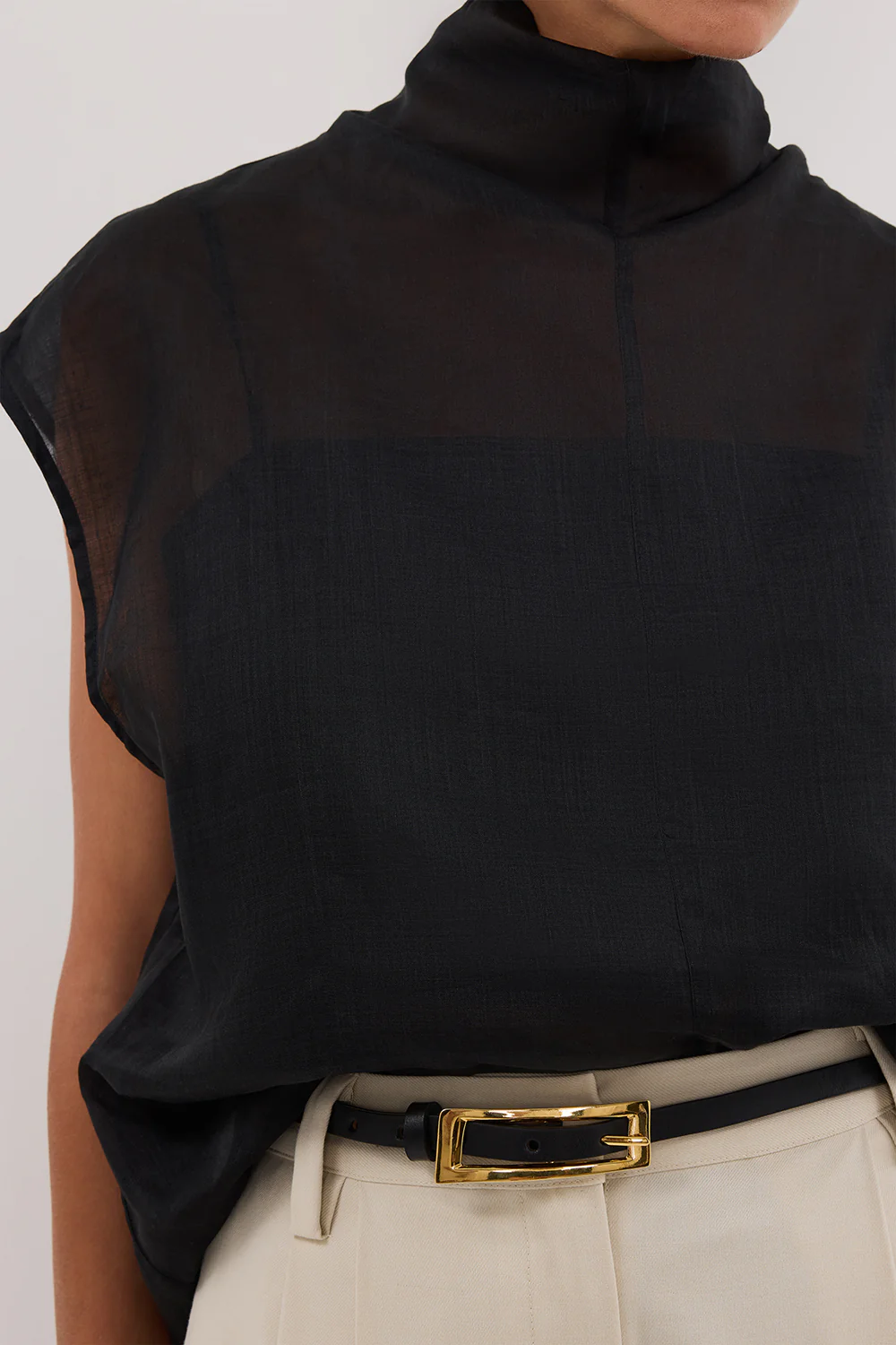 CARMEL BLACK RAMIE FUNNEL NECK TOP - Yukikoi