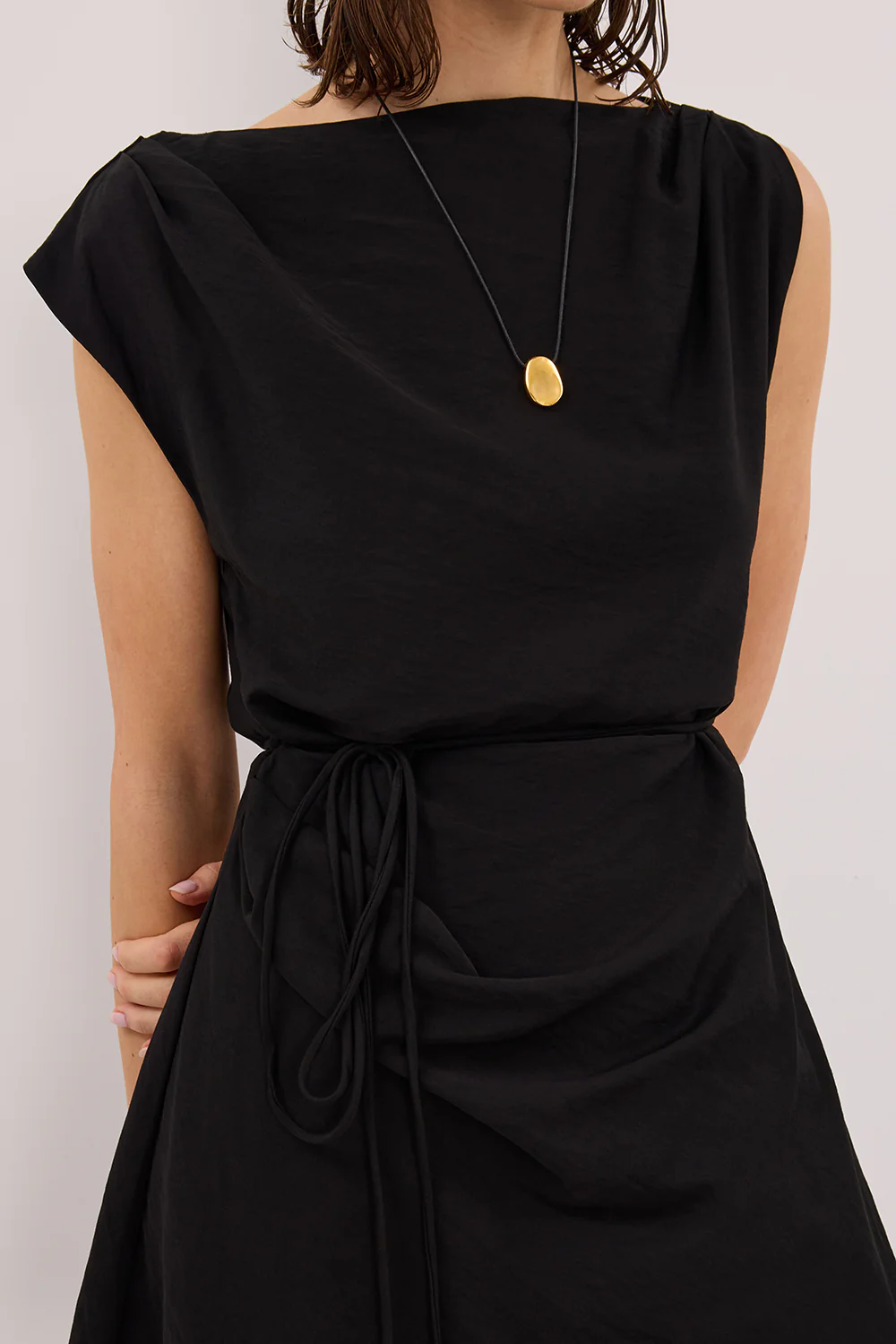 MARMO BLACK DRAPED MINI DRESS - Yukikoi