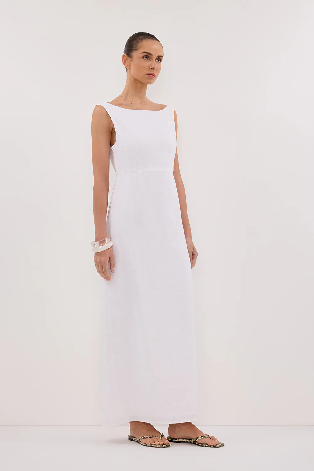 JULE WHITE LINEN MIDI DRESS - Yukikoi
