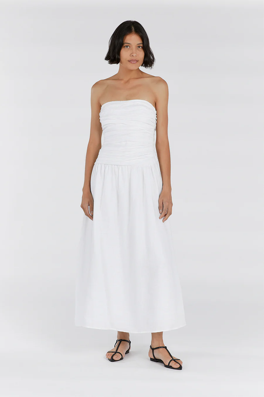 CATANIA WHITE LINEN STRAPLESS DRESS - Yukikoi