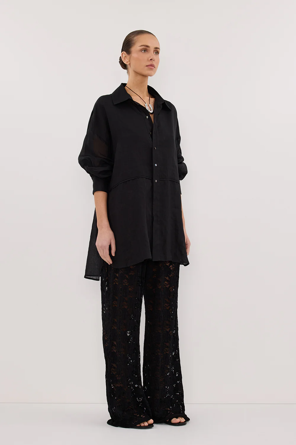 GIGI BLACK RAMIE LONG SLEEVE SHIRT - Yukikoi