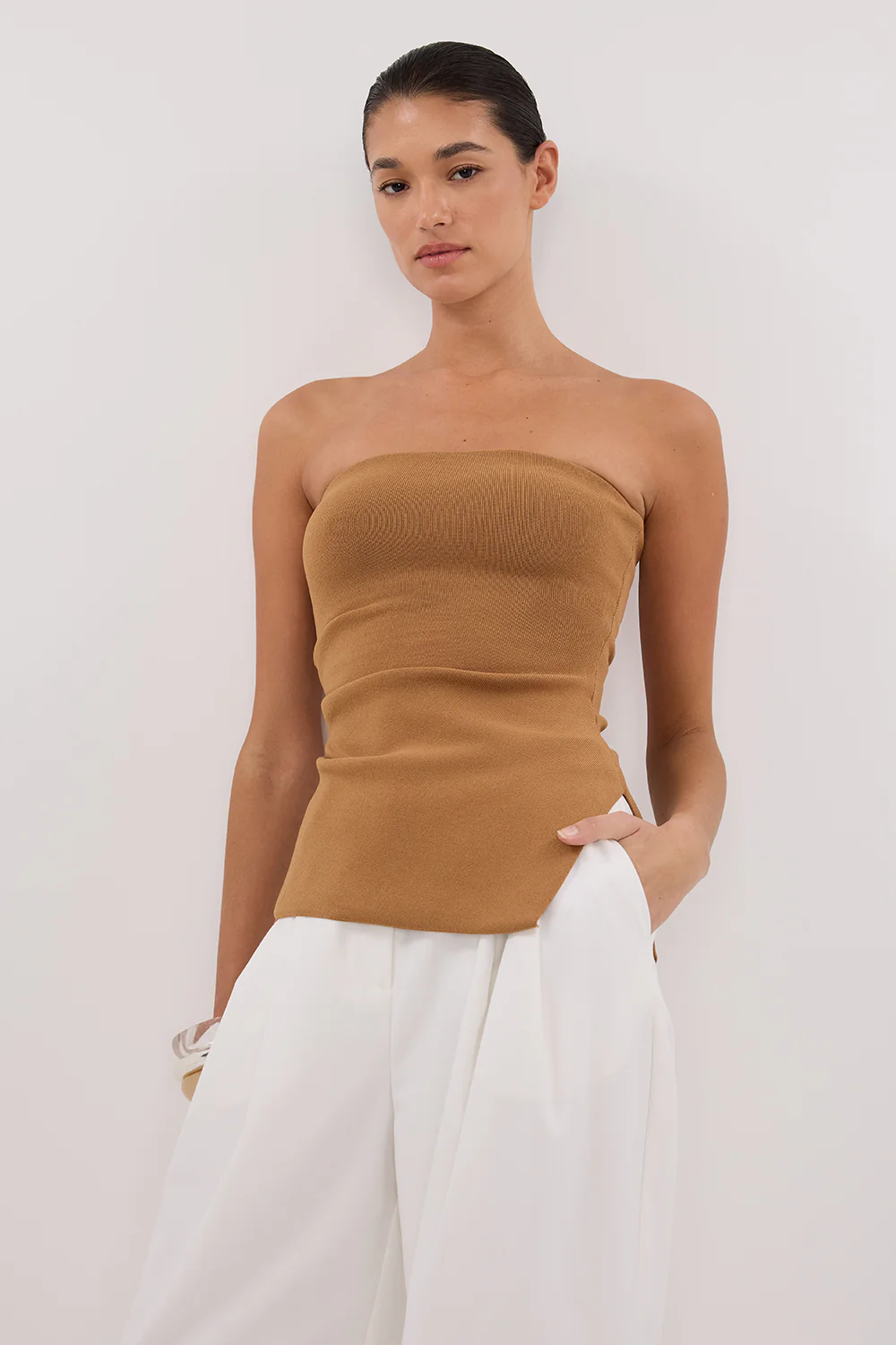 LUKE TAN BANDEAU KNIT TOP - Yukikoi