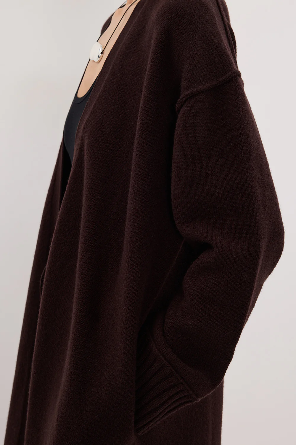 PAIGE CHOC LONGLINE WOOL KNIT COAT - Yukikoi