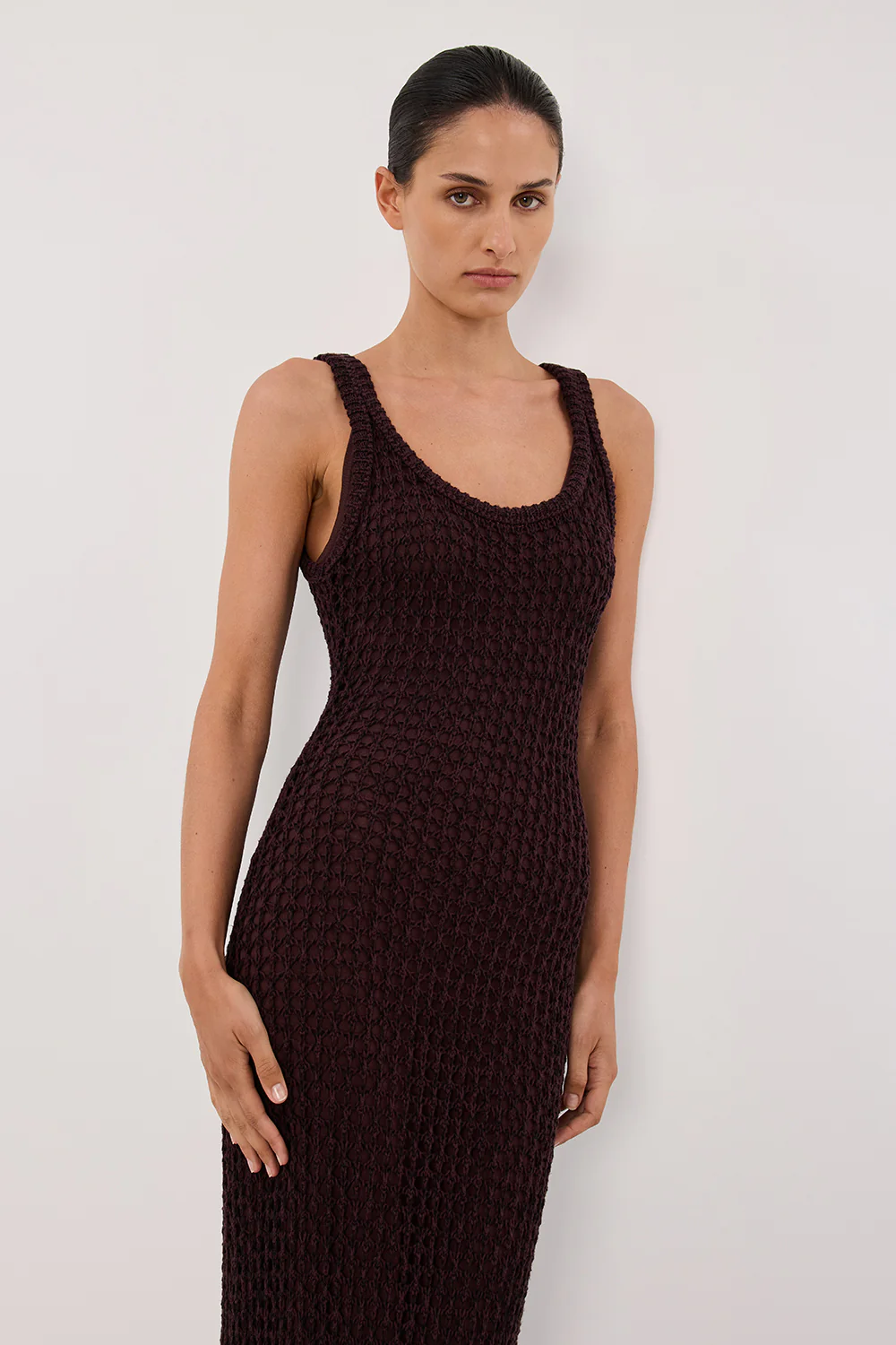 TESS CHOC CROCHET KNIT MAXI DRESS - Yukikoi