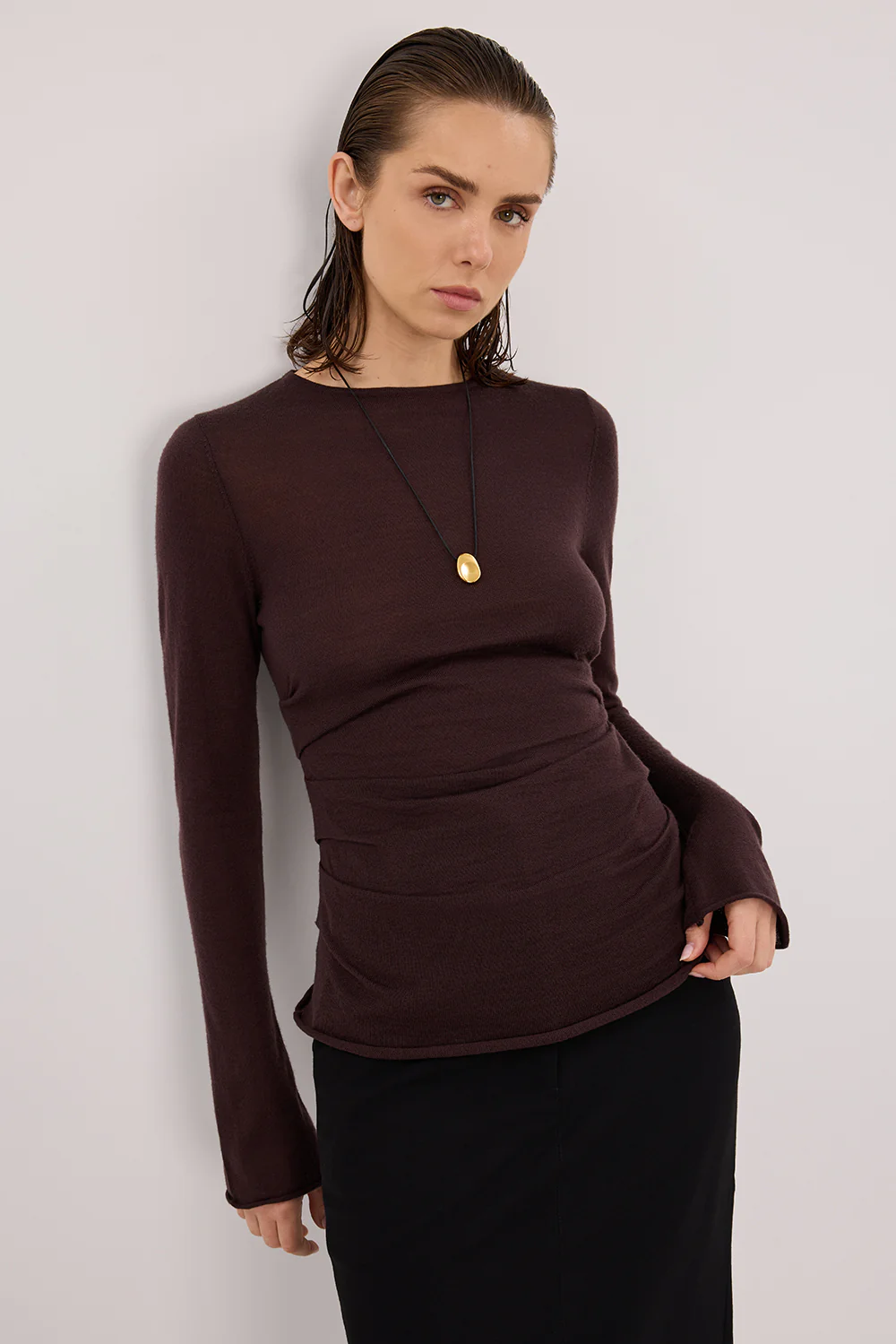 NICO BITTER CHOC MERINO KNIT TOP - Yukikoi