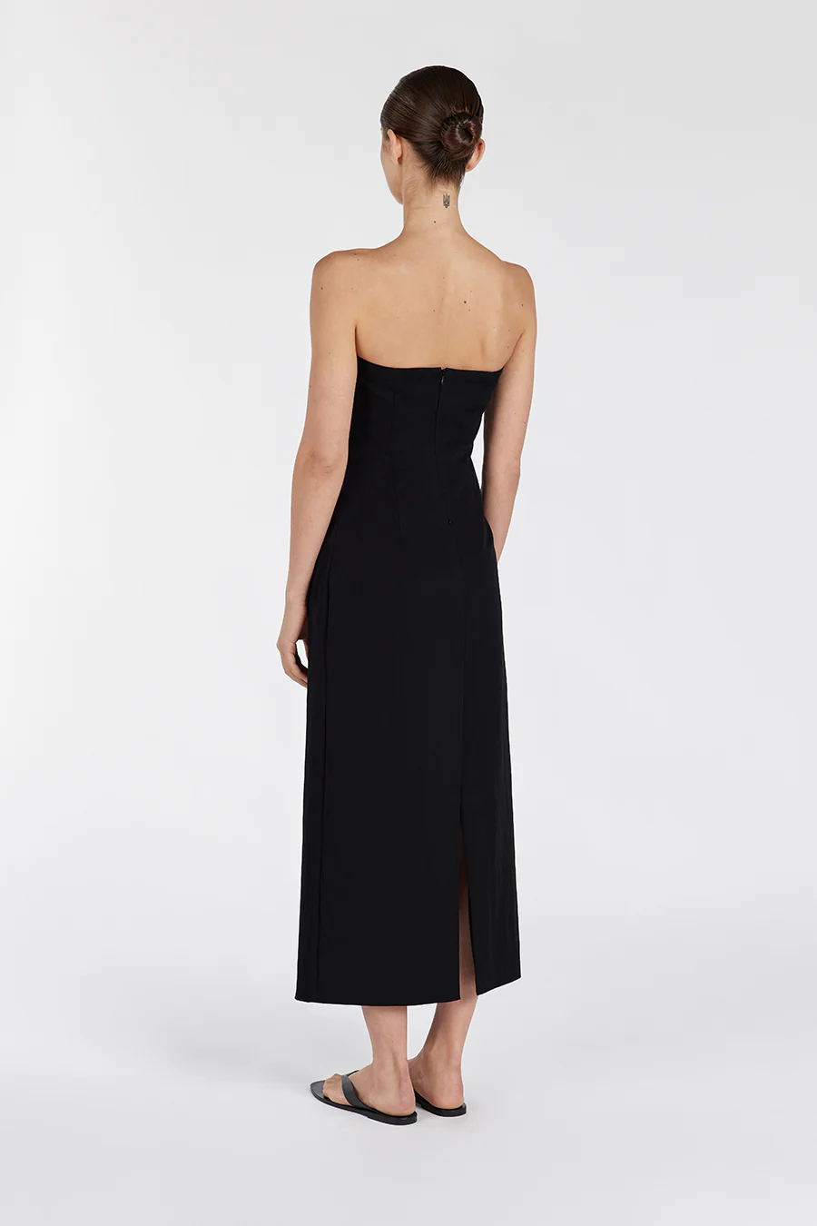 OPAL BLACK STRAPLESS MIDI DRESS - Yukikoi