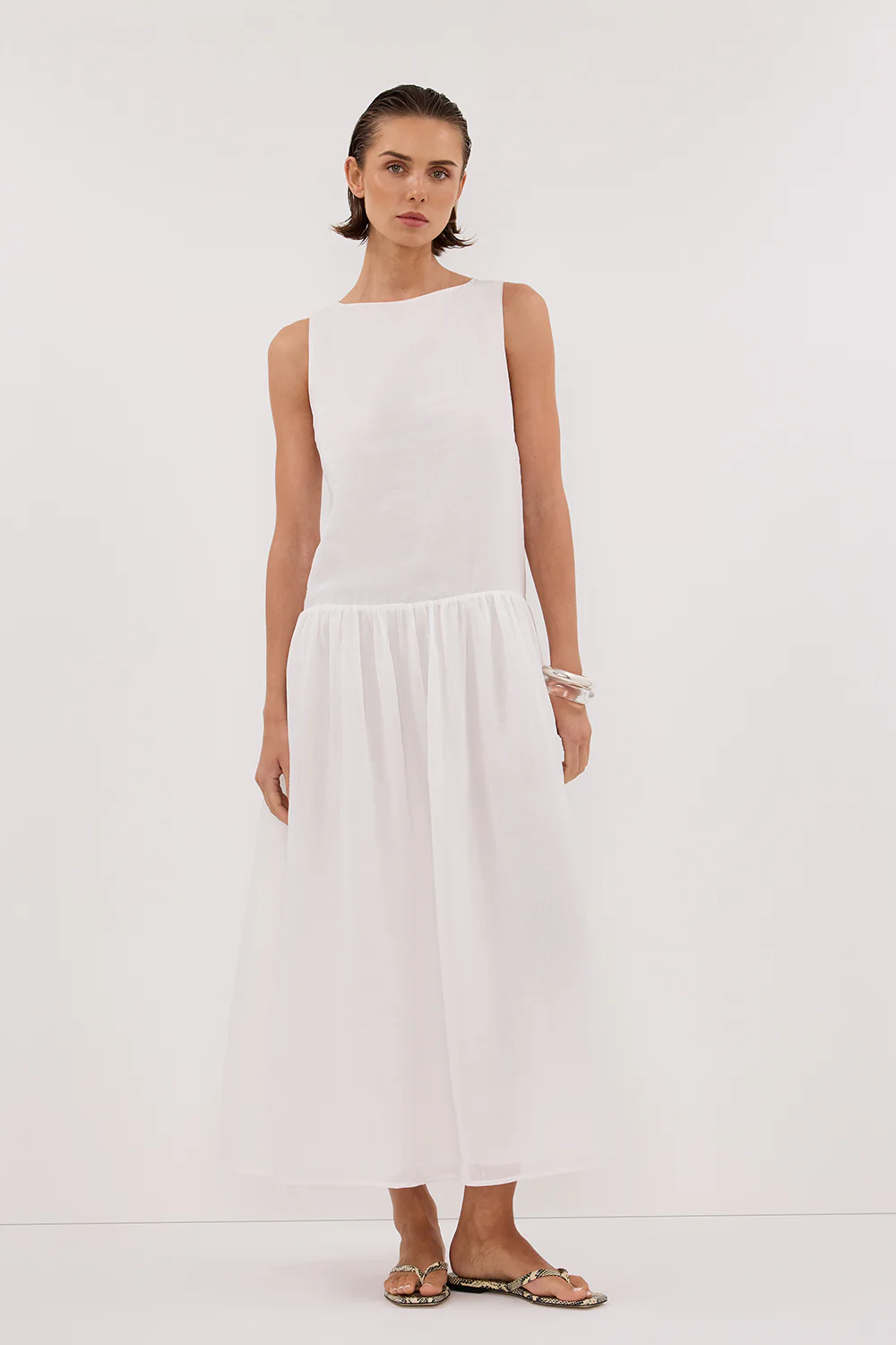 JACQUES WHITE RAMIE MIDI DRESS - Yukikoi