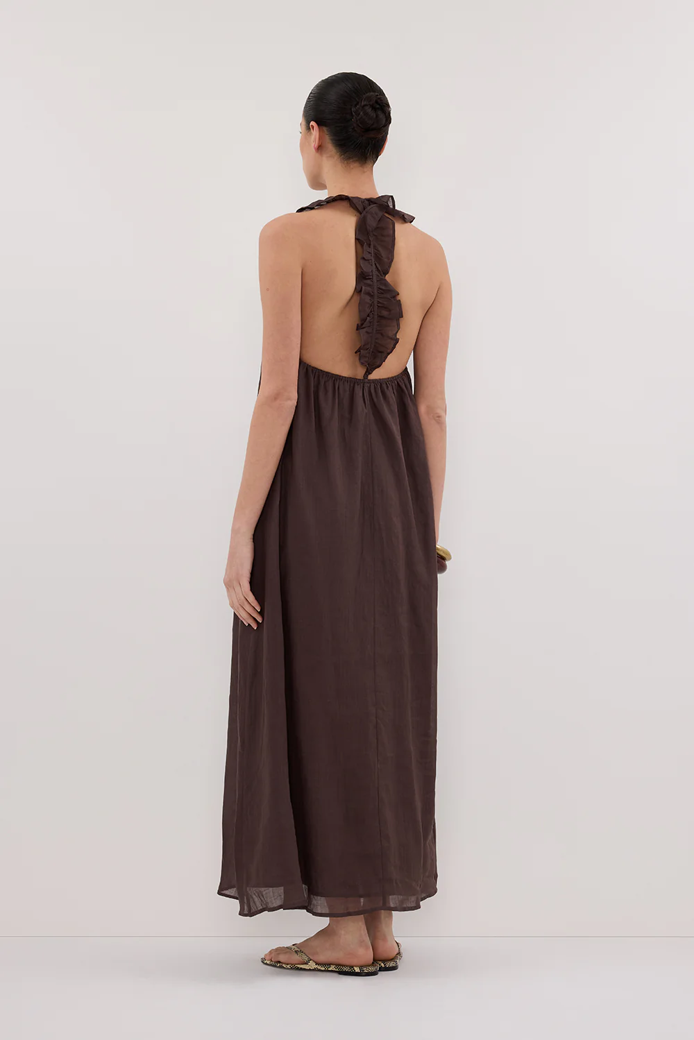 HAZEL DARK CHOC RAMIE SLEEVELESS MIDI DRESS - Yukikoi