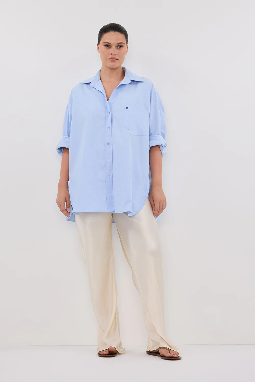 RHEA BLUE OVERSIZED COTTON SHIRT - Yukikoi