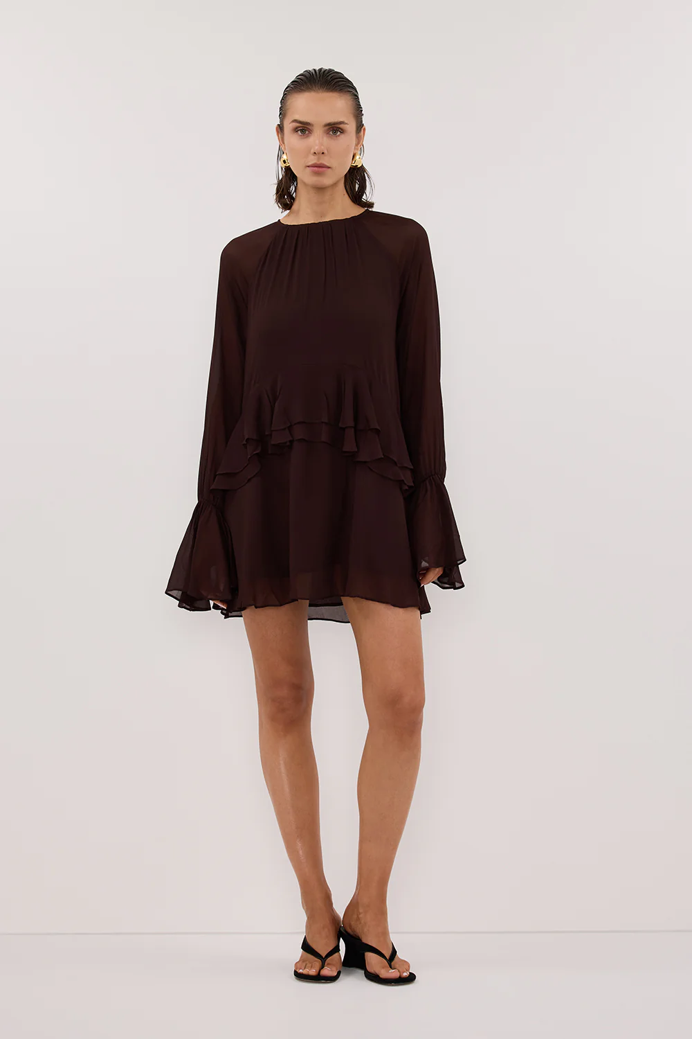 BODHI DARK CHOC LONG SLEEVE MINI DRESS - Yukikoi