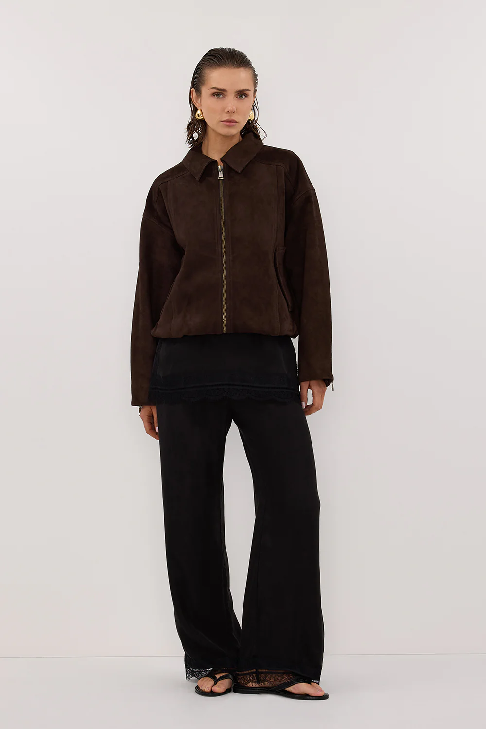 DENVER BITTER CHOC SUEDE LEATHER BOMBER JACKET - Yukikoi