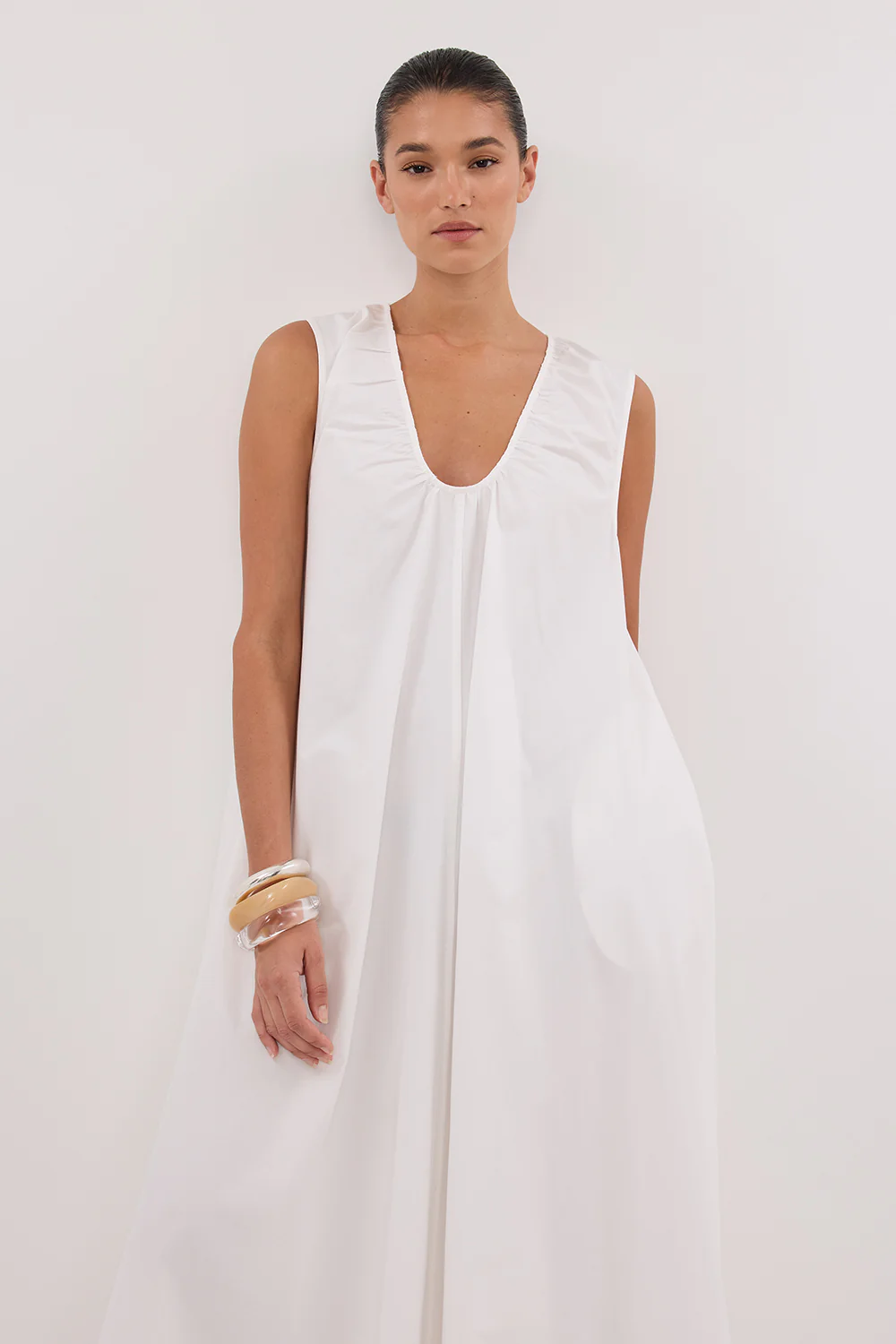 GABBY WHITE OVERSIZED COTTON MIDI DRESS - Yukikoi
