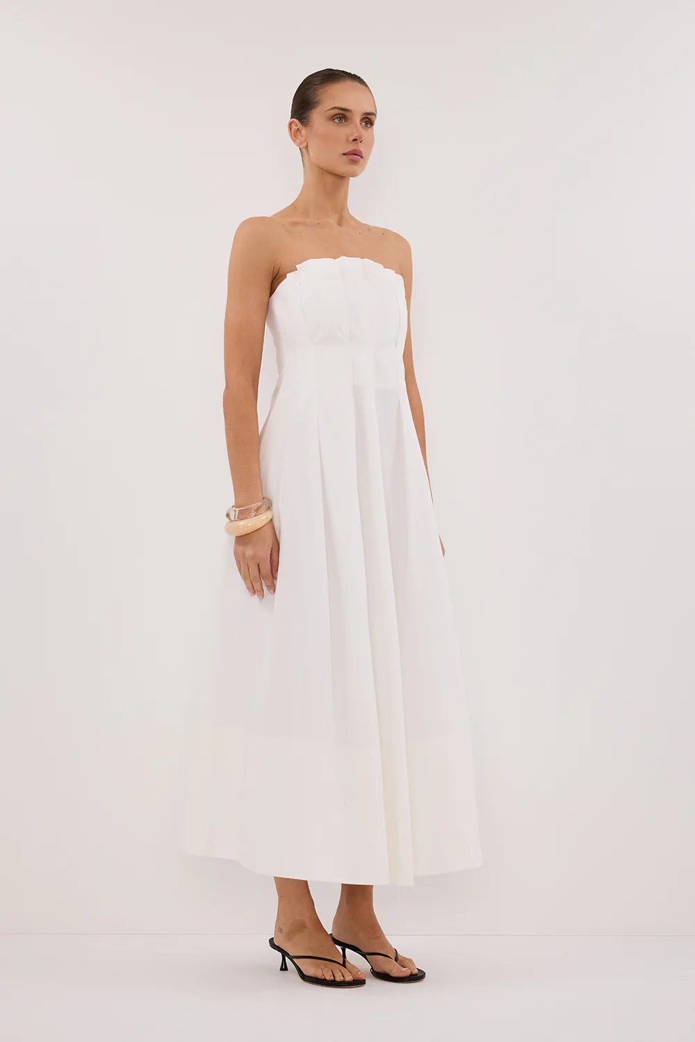 LILLY WHITE COTTON STRAPLESS MIDI DRESS - Yukikoi