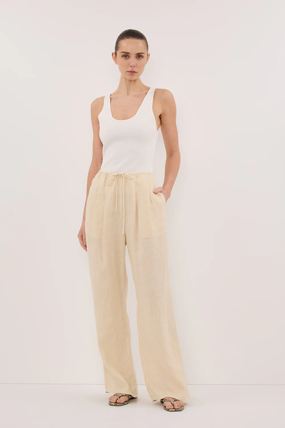 CARLA BUTTERMILK DRAWSTRING LINEN PANT - Yukikoi