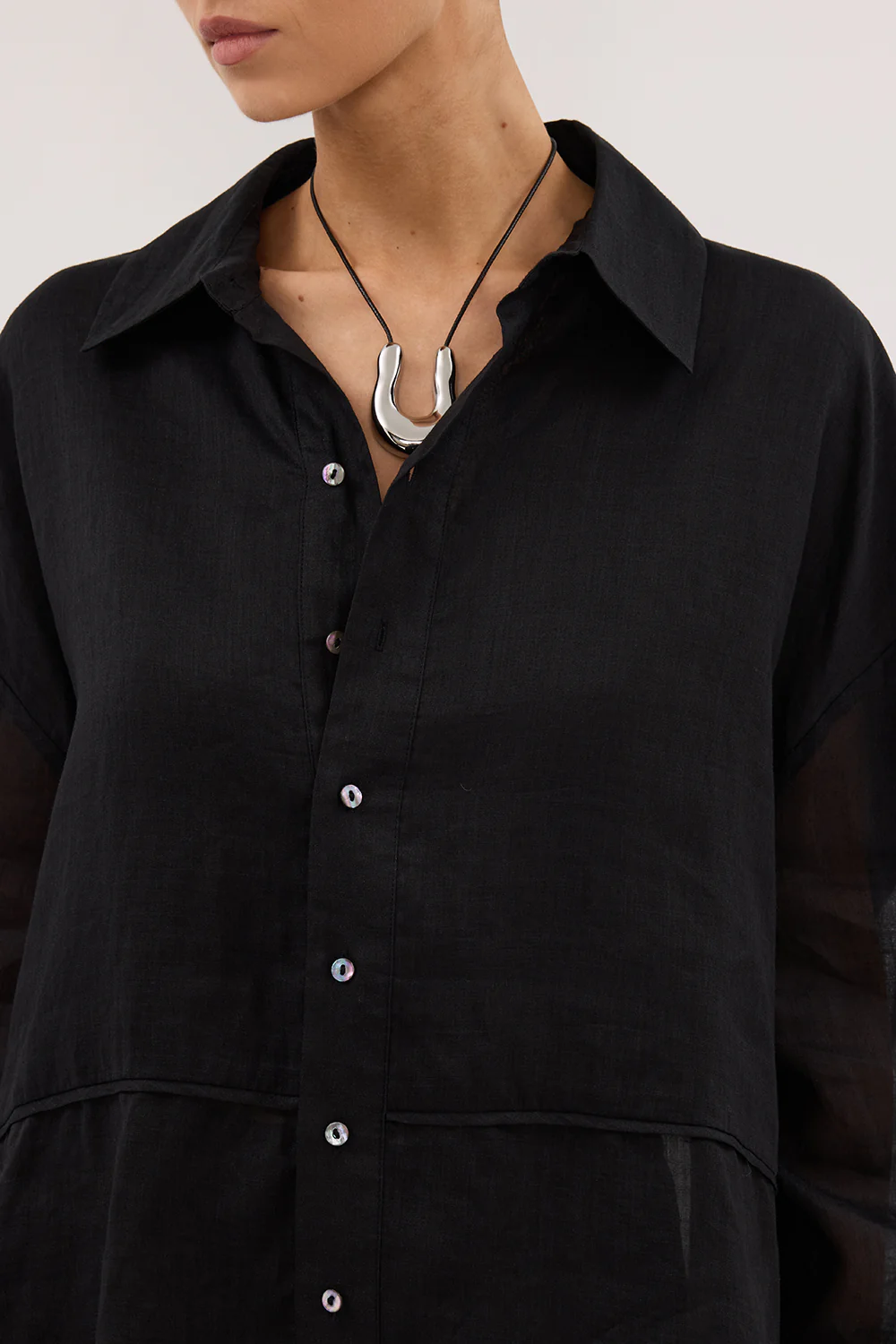 GIGI BLACK RAMIE LONG SLEEVE SHIRT - Yukikoi