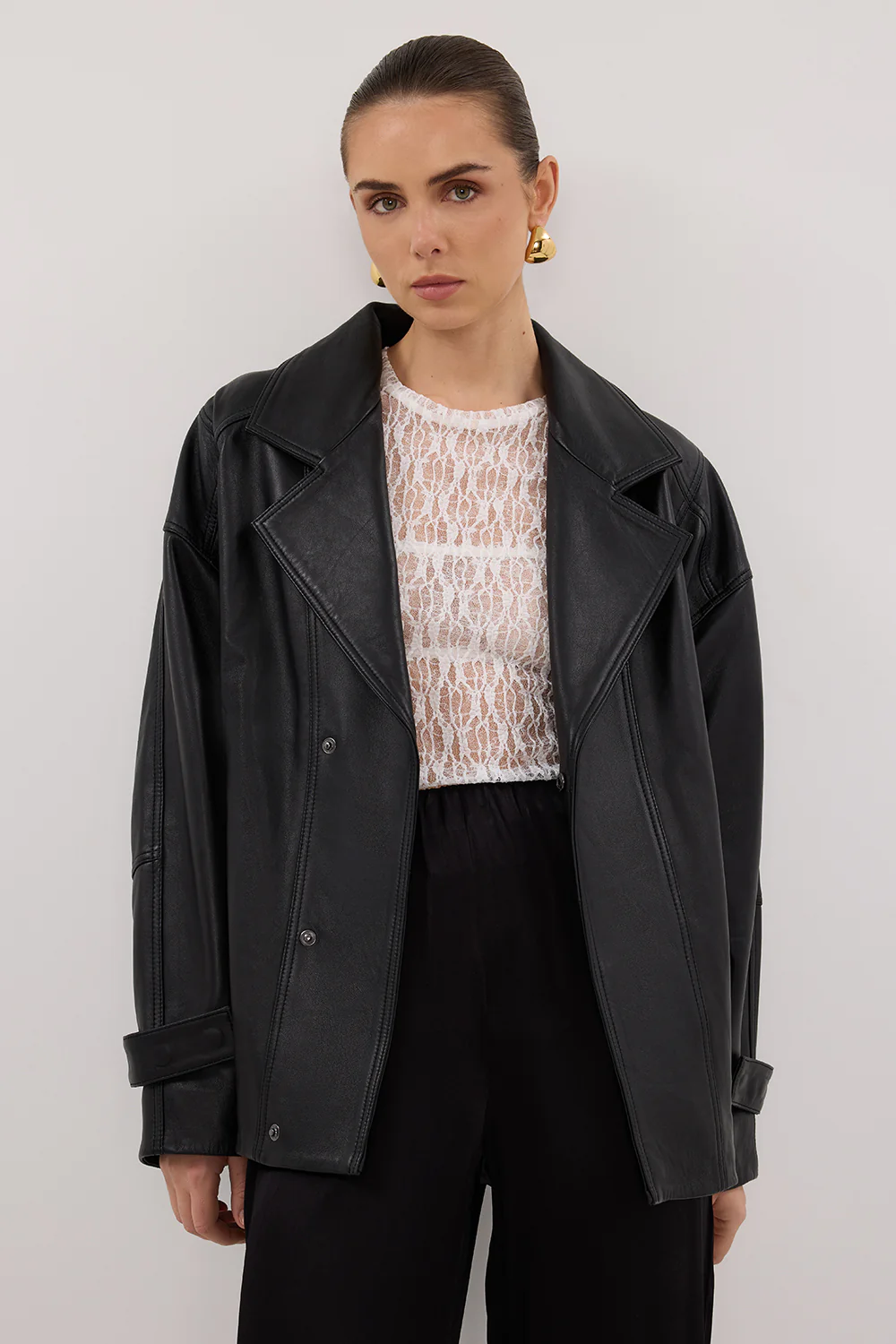 MARGOT BLACK OVERSIZED LEATHER JACKET - Yukikoi