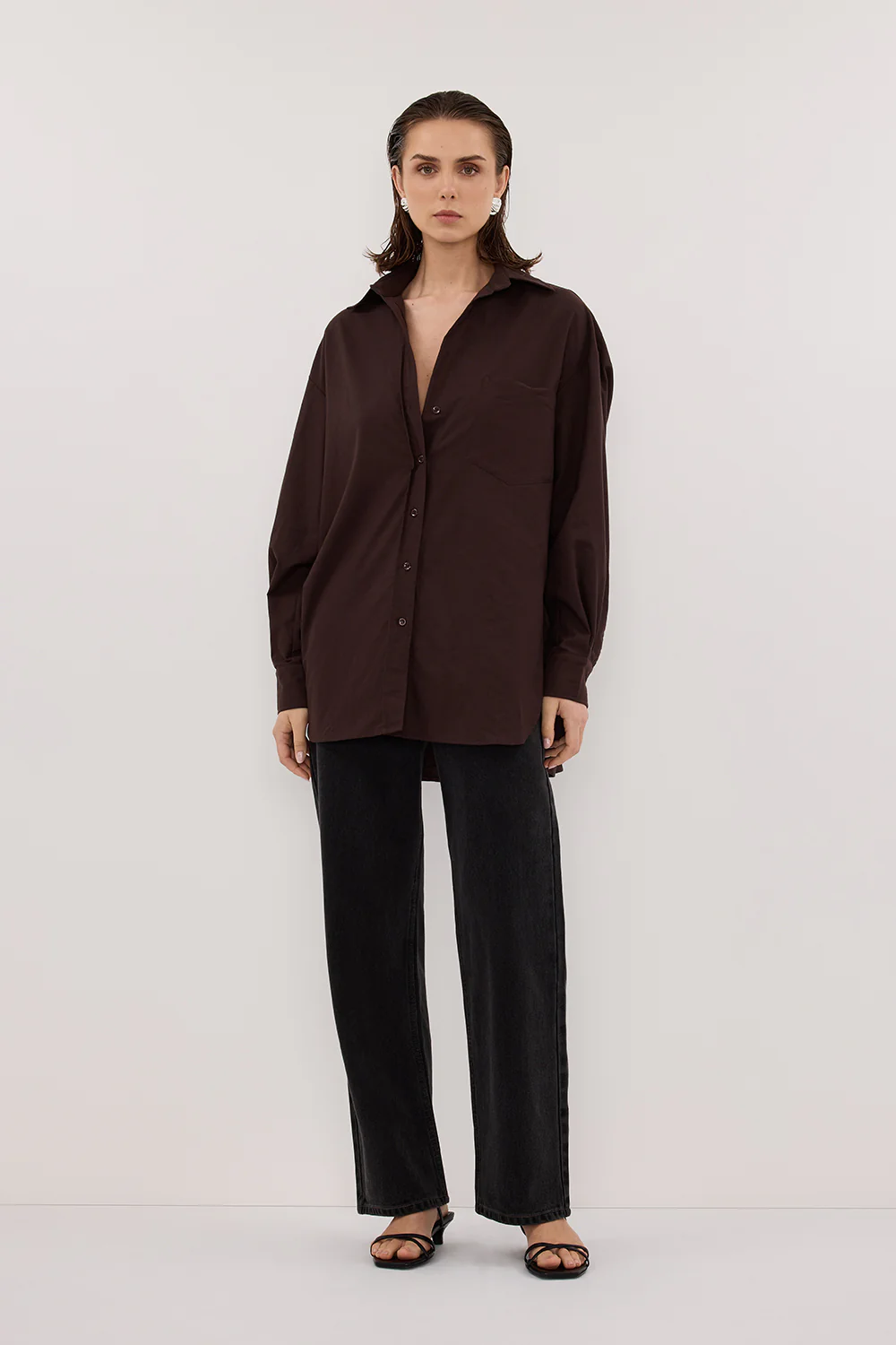 RHEA 2.0 BURNT CHOC OVERSIZED COTTON SHIRT - Yukikoi