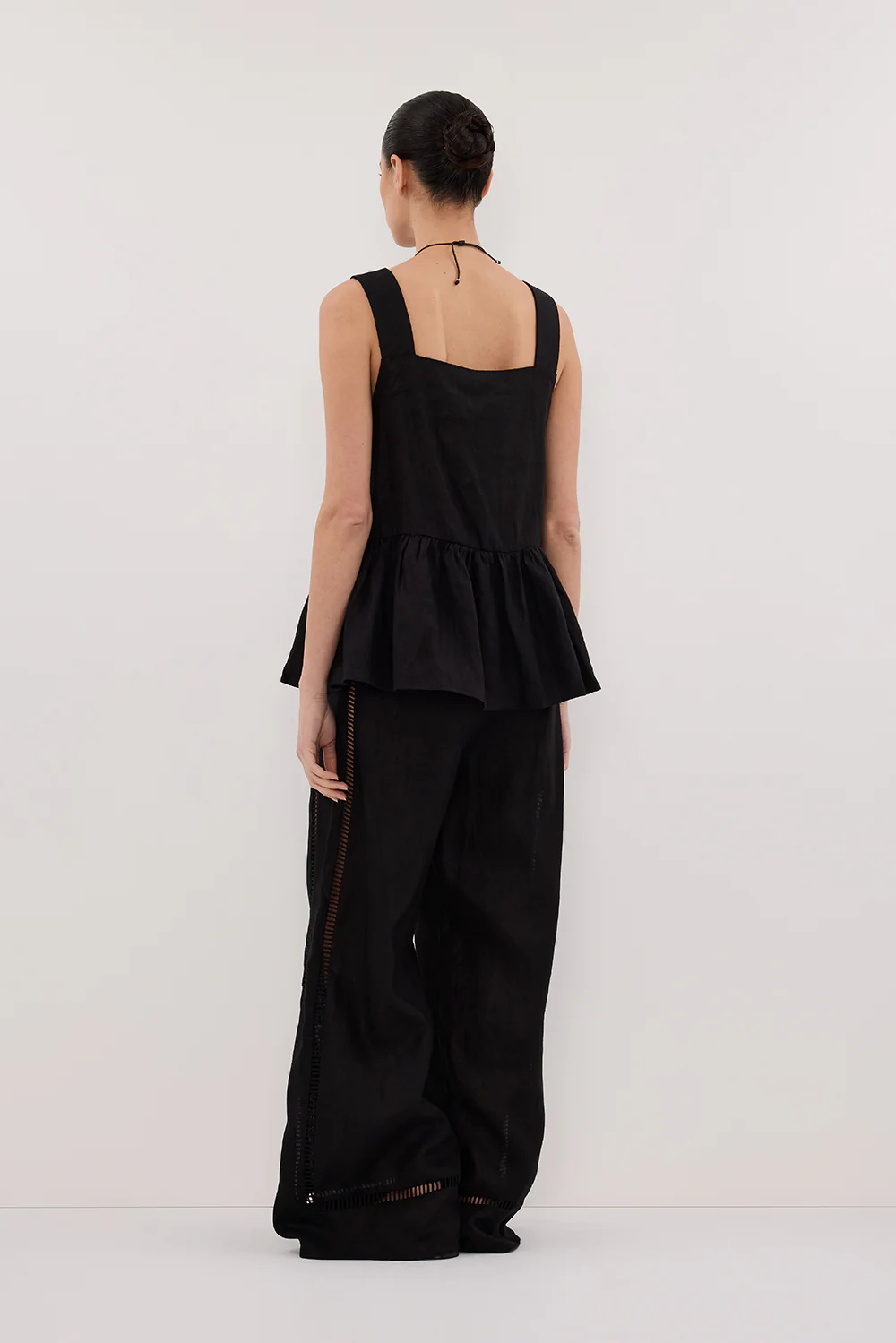 DAISY BLACK LINEN PEPLUM TOP - Yukikoi