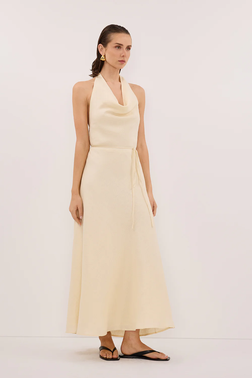 HAYLEE STRAW SLEEVELESS LINEN COWL DRESS - Yukikoi