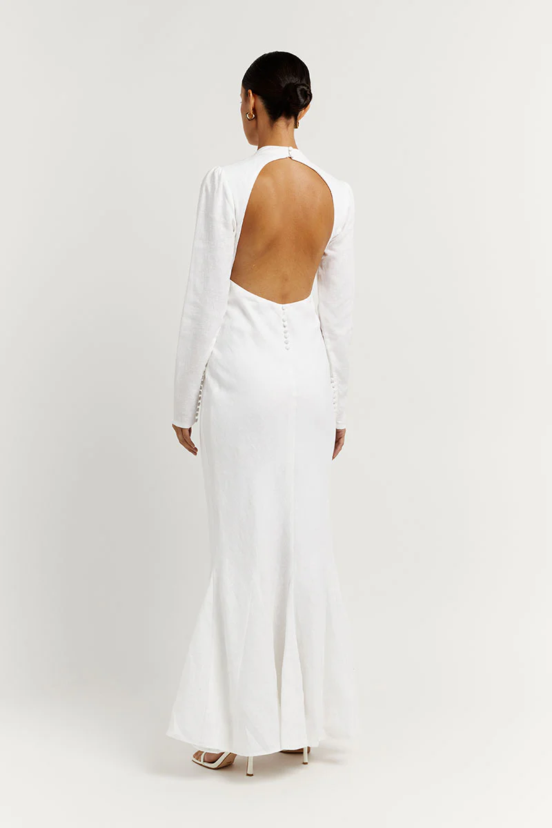 AISLE WHITE LINEN SLEEVE MIDI DRESS - Yukikoi