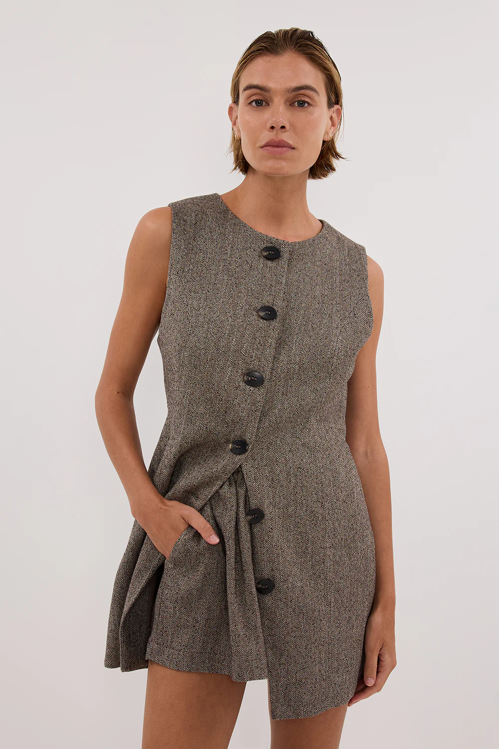 FRANKIE CHOC TWEED TUNIC VEST - Yukikoi