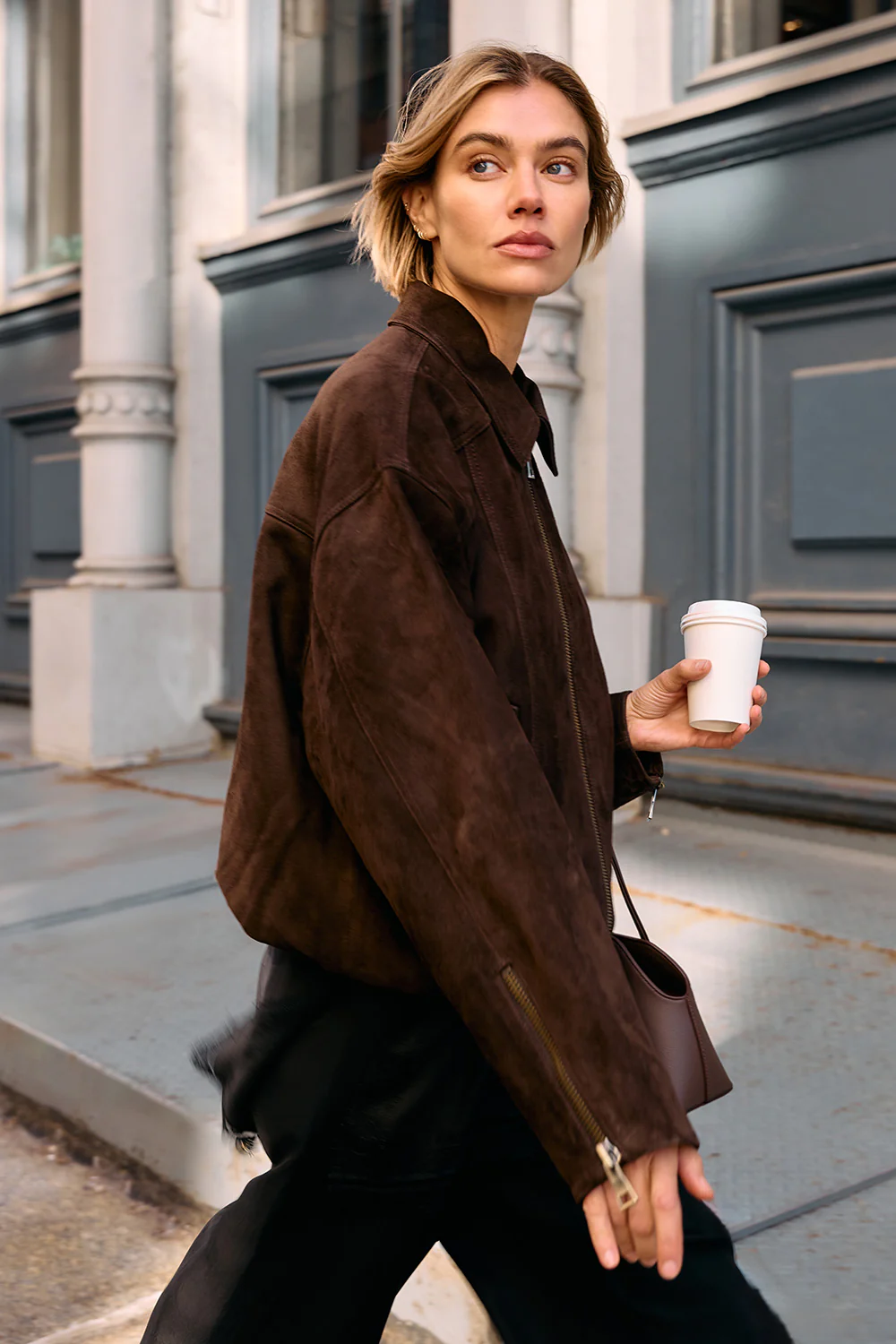 DENVER BITTER CHOC SUEDE LEATHER BOMBER JACKET - Yukikoi