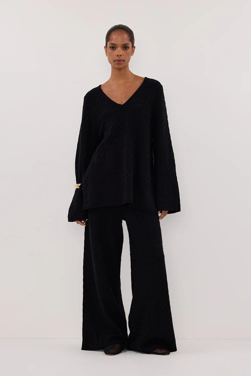 MAREN BLACK CABLE KNIT PANT - Yukikoi