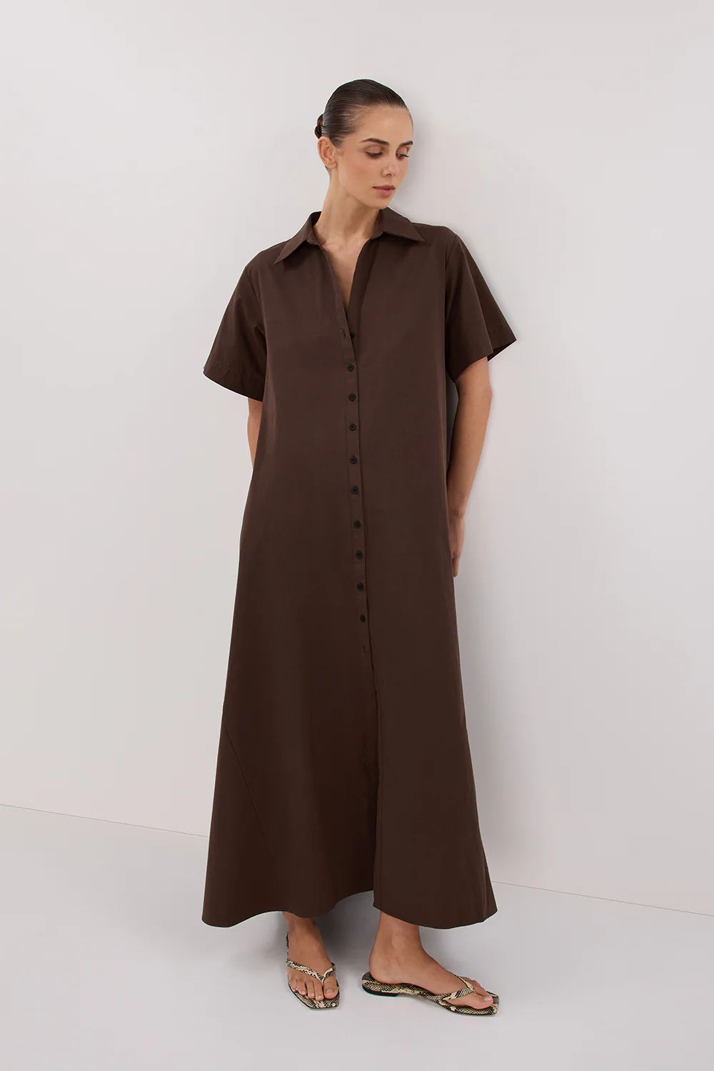 VIOLET BITTER CHOC SHIRT MIDI DRESS - Yukikoi