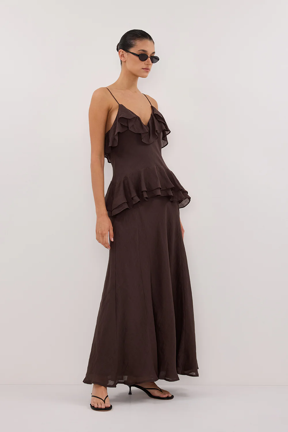 SARA DARK CHOC RAMIE MAXI DRESS - Yukikoi