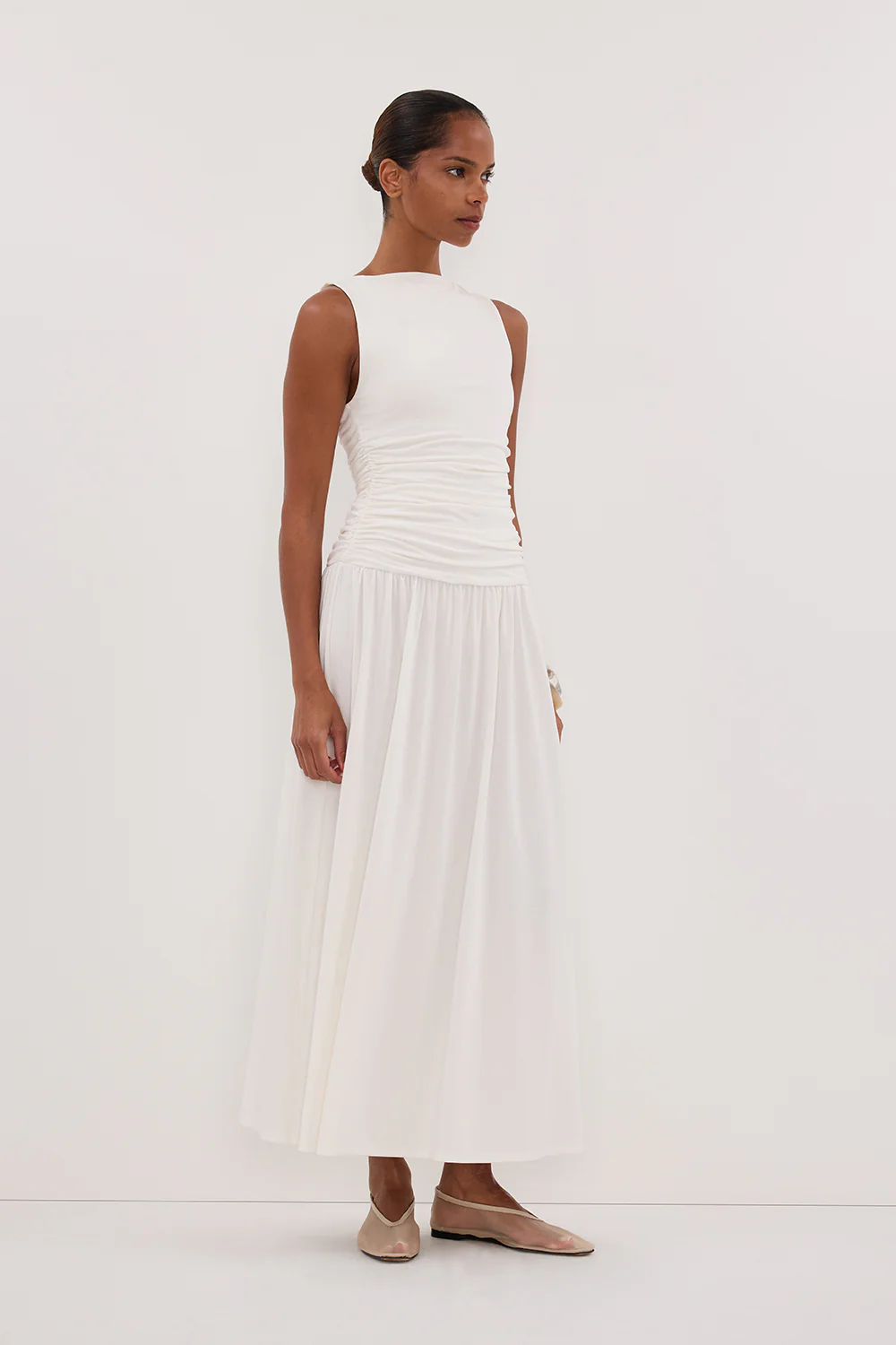 MEG OFF WHITE SLEEVELESS KNIT MIDI DRESS - Yukikoi