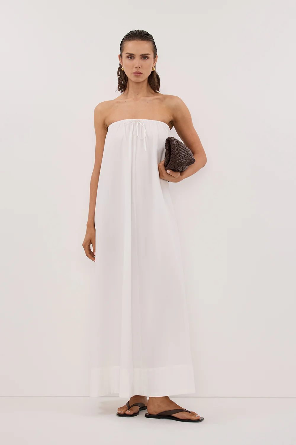 SOMMER WHITE STRAPLESS POPLIN MIDI DRESS - Yukikoi