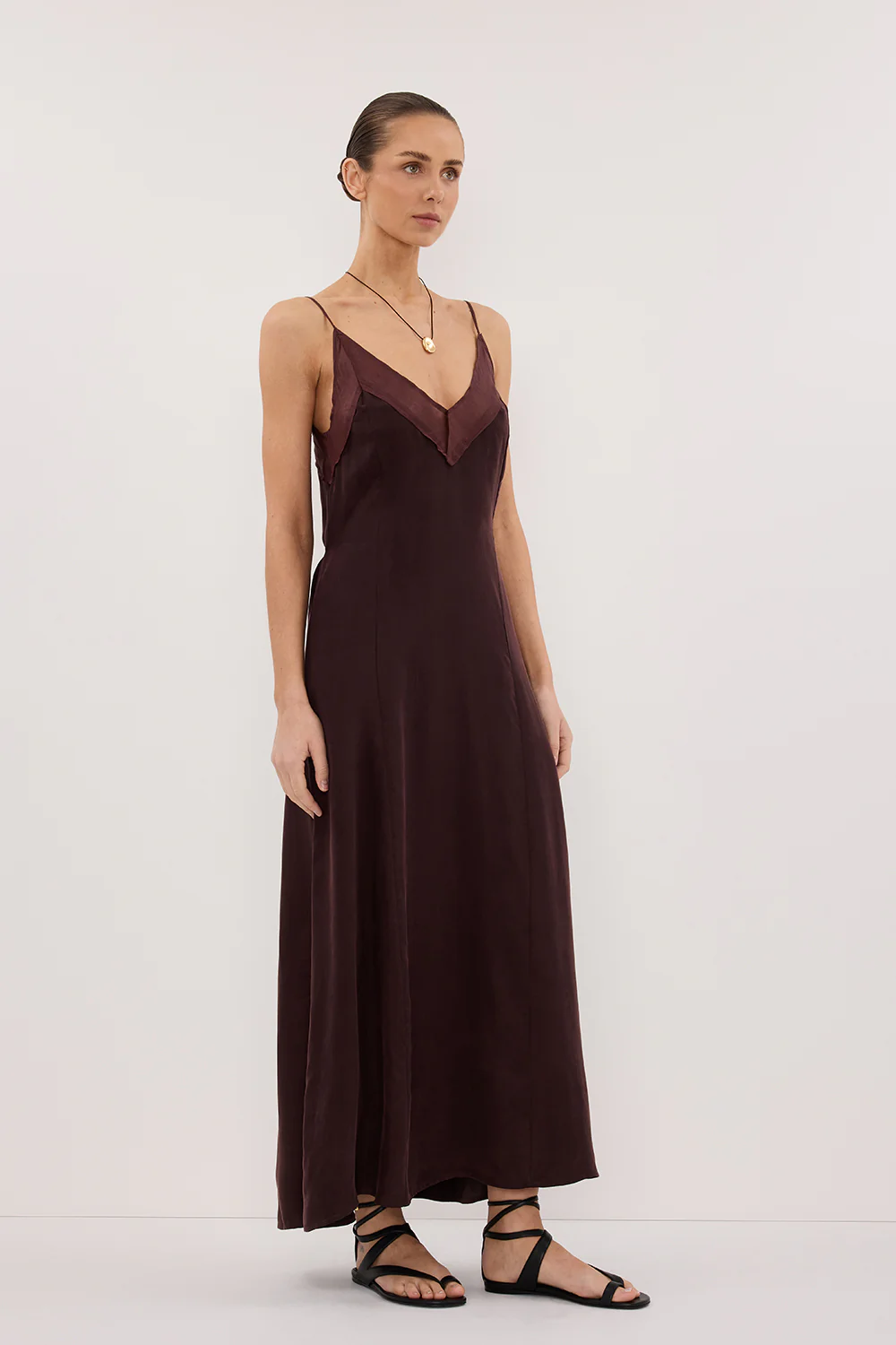 MILLIE WALNUT CUPRO SLEEVELESS MIDI DRESS - Yukikoi