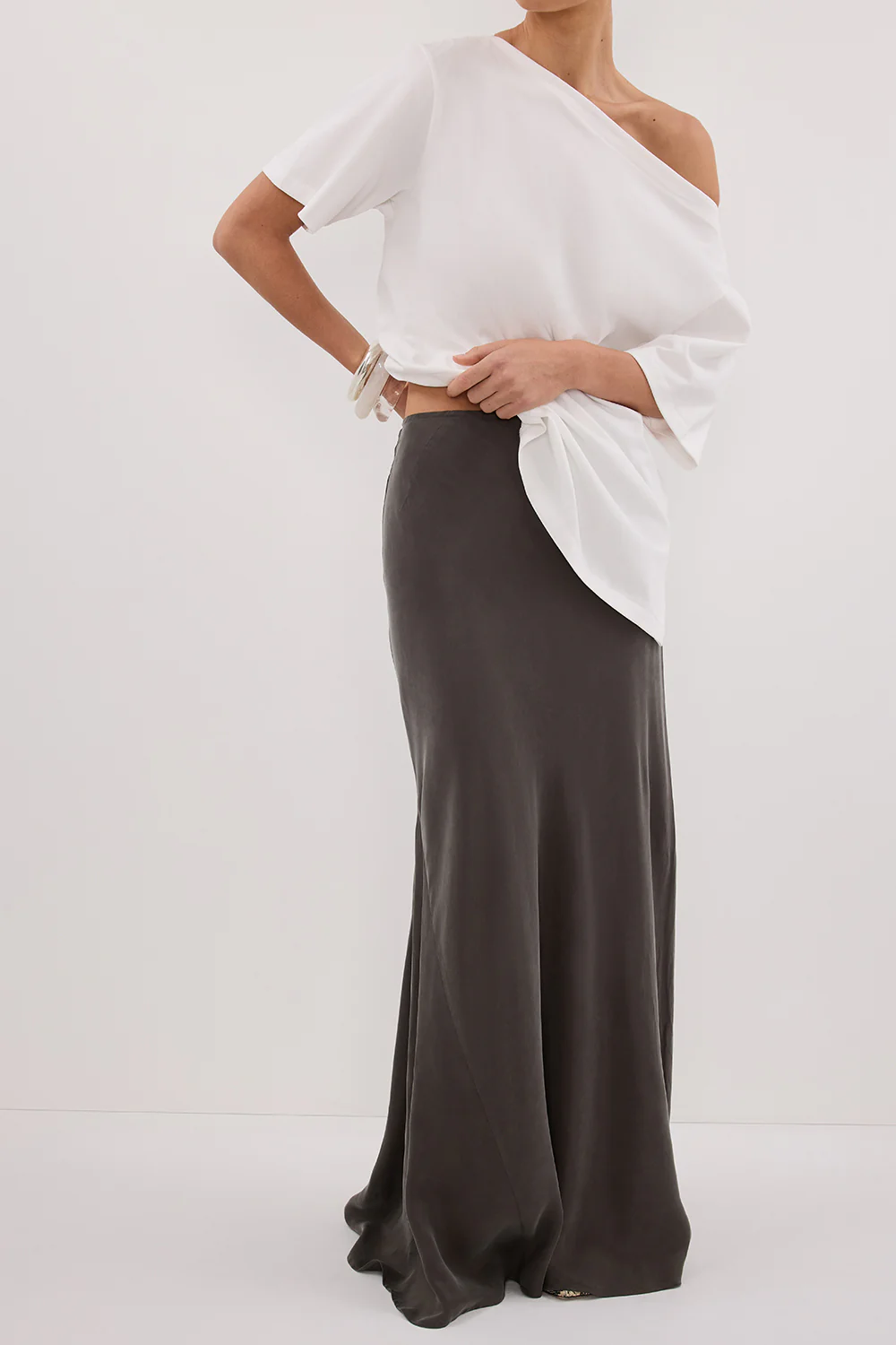 ADDISON PETROL BIAS CUPRO MAXI SKIRT - Yukikoi