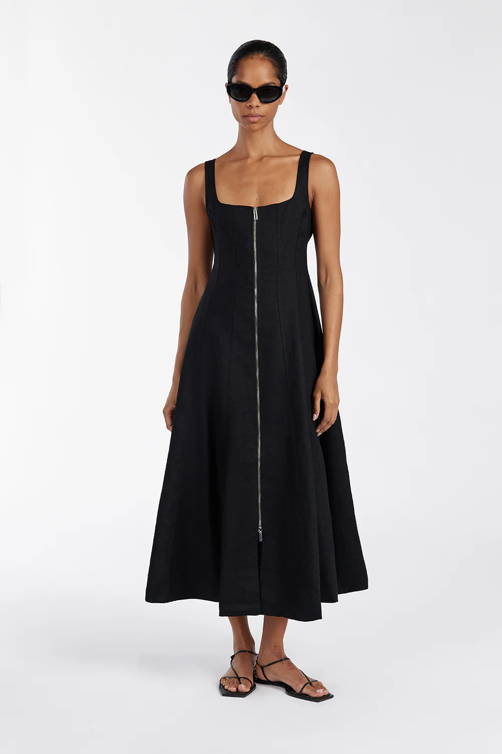HARRIET BLACK LINEN MIDI DRESS - Yukikoi