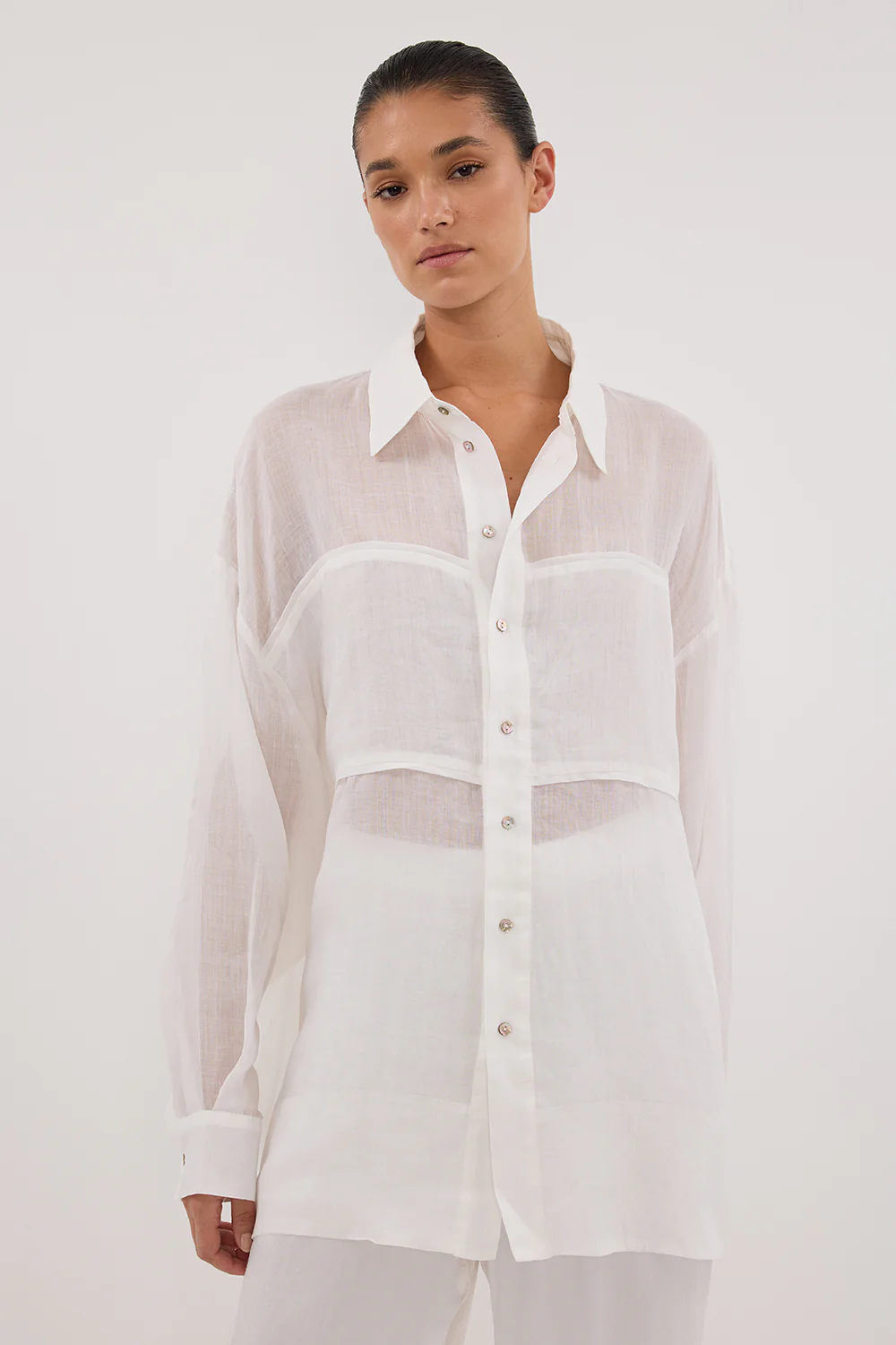 KAI WHITE OVERSIZED RAMIE LONG SLEEVE SHIRT - Yukikoi