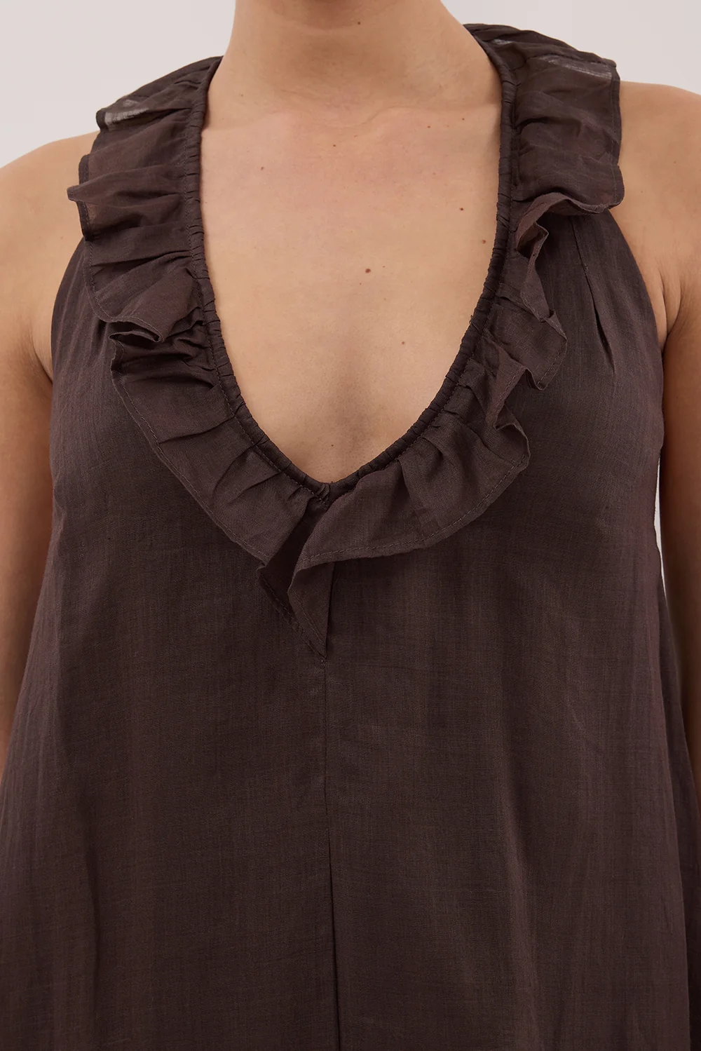 HAZEL DARK CHOC RAMIE SLEEVELESS MIDI DRESS - Yukikoi