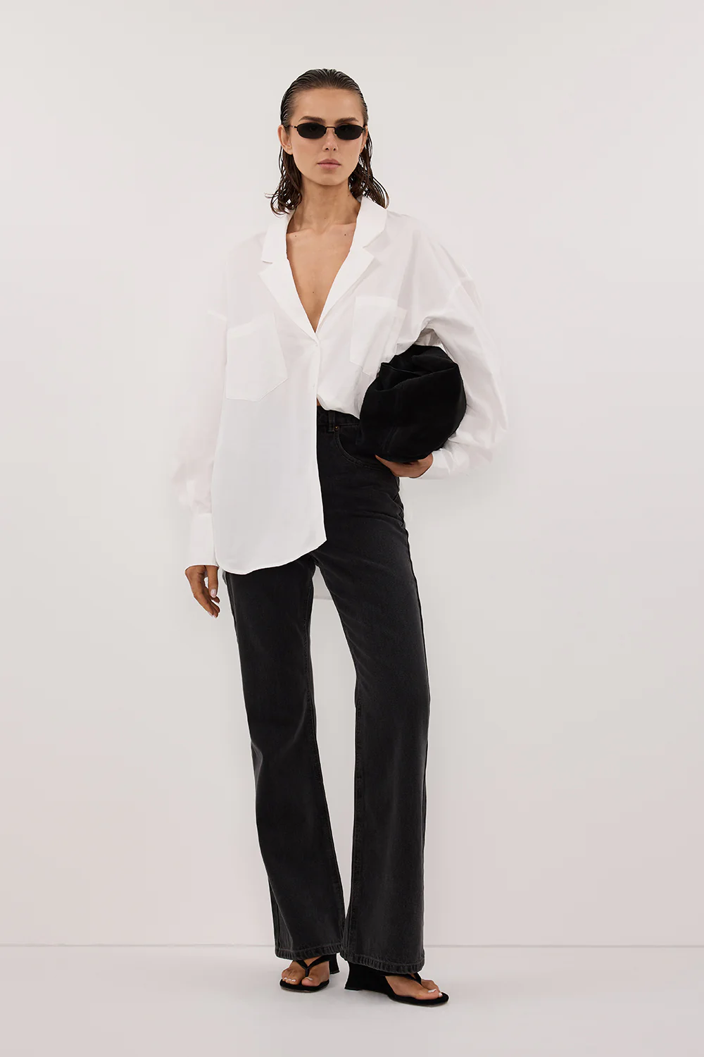 IRENE WHITE LONG SLEEVE NOTCH COLLAR SHIRT - Yukikoi