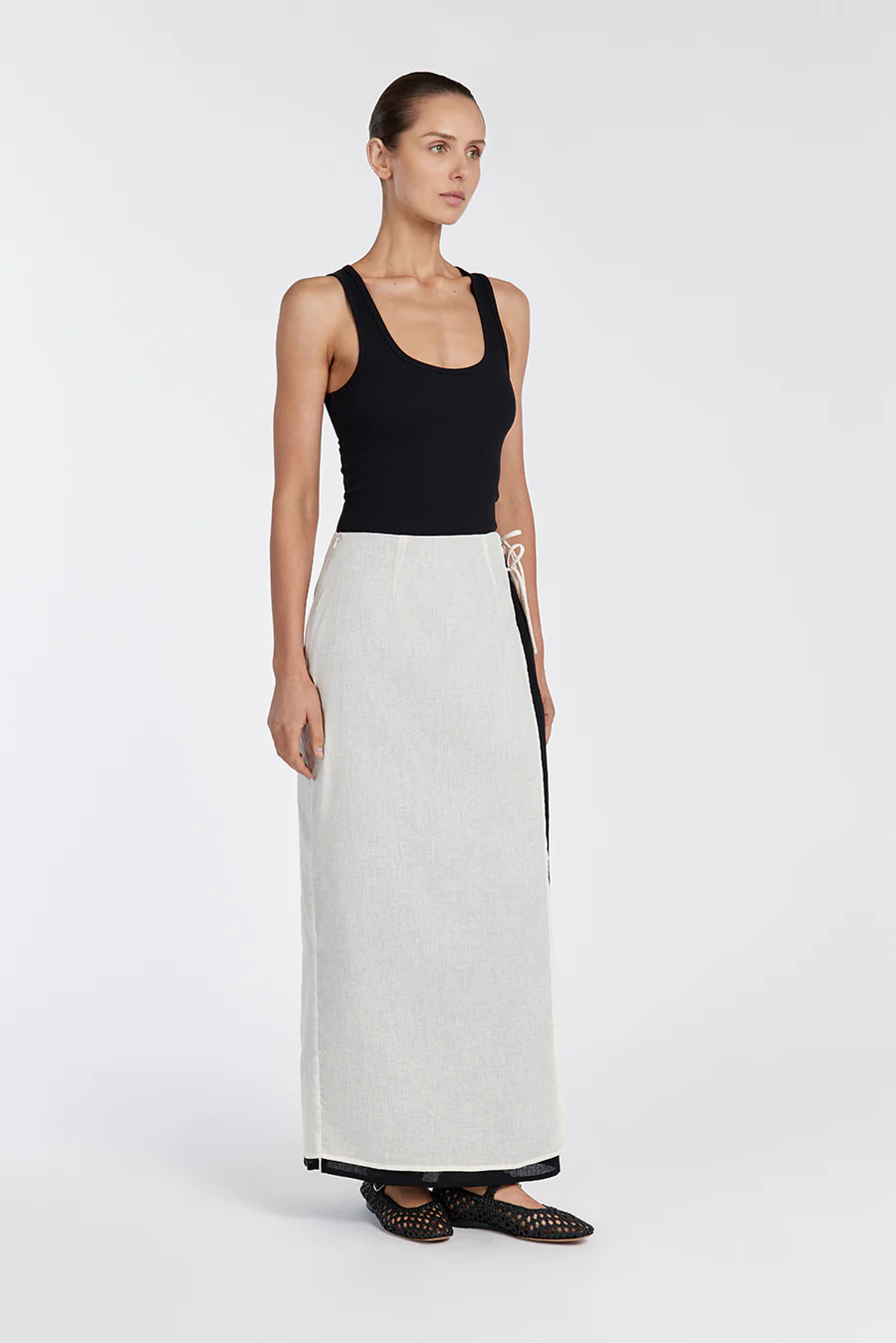 MEGAN CREAM/BLACK WRAP SKIRT - Yukikoi