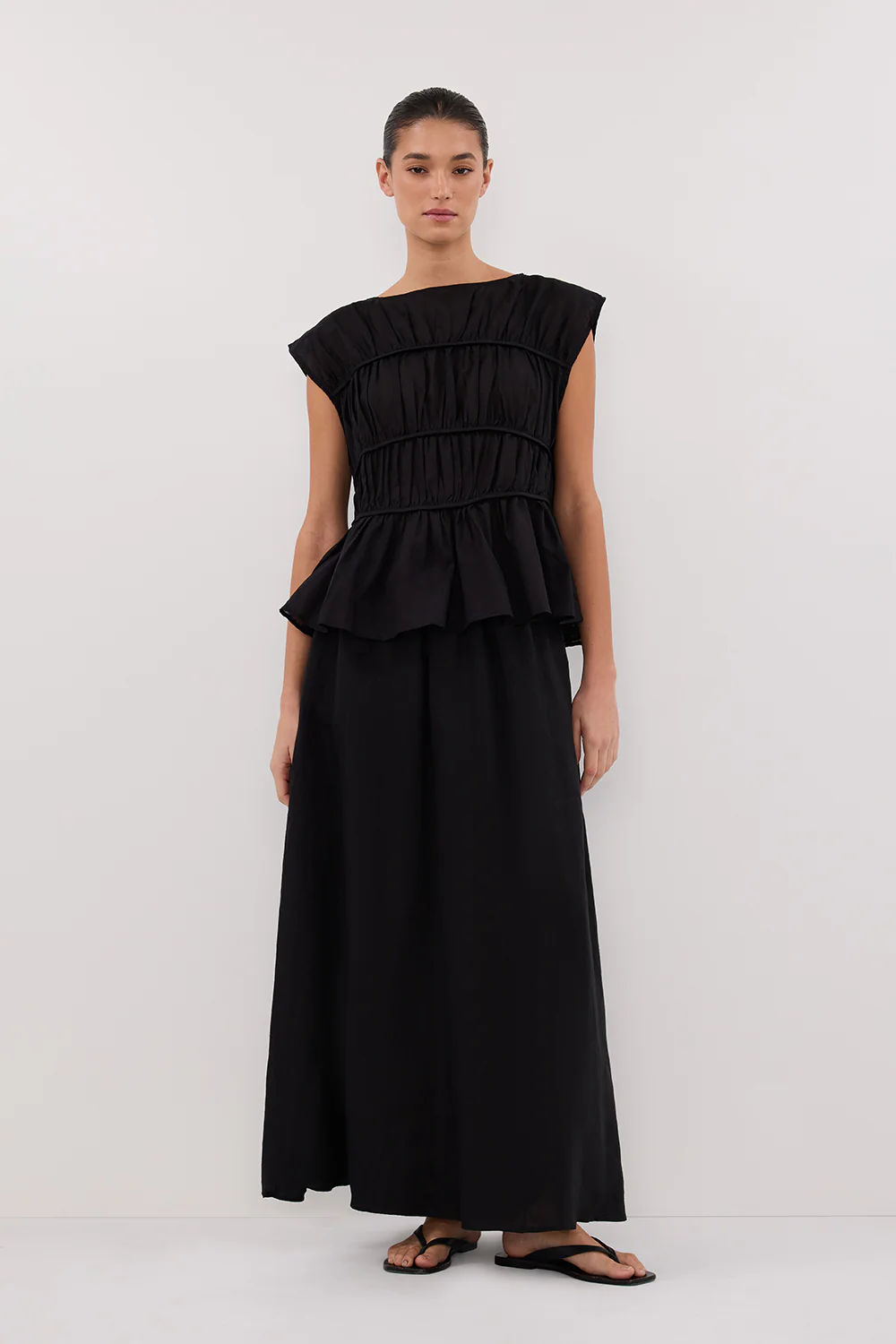 GEMIMA BLACK LINEN MIDI SKIRT - Yukikoi