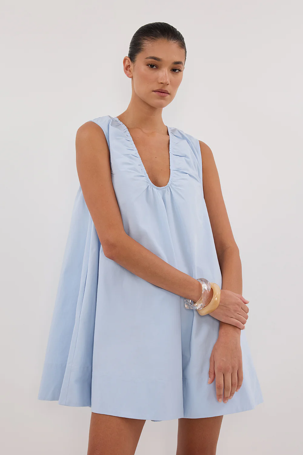 GABBY CORNFLOWER OVERSIZED COTTON MINI DRESS - Yukikoi
