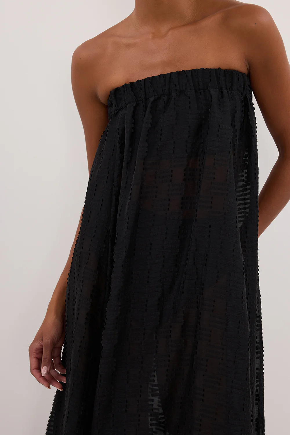 ELBA BLACK SHEER STRAPLESS DRESS - Yukikoi