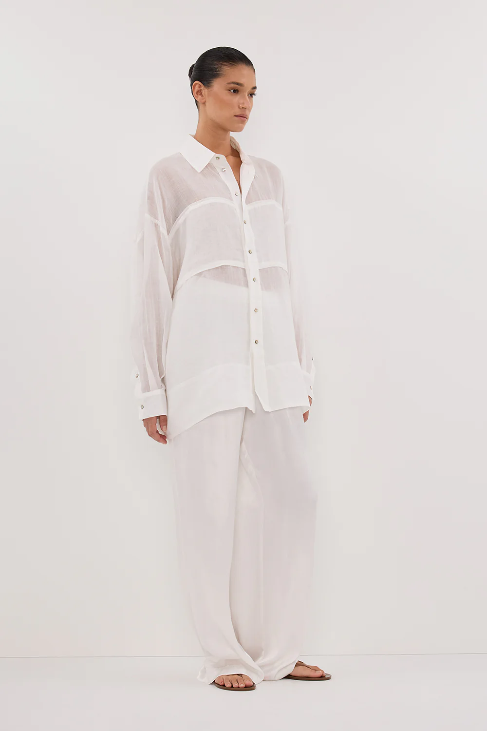 KAI WHITE OVERSIZED RAMIE LONG SLEEVE SHIRT - Yukikoi