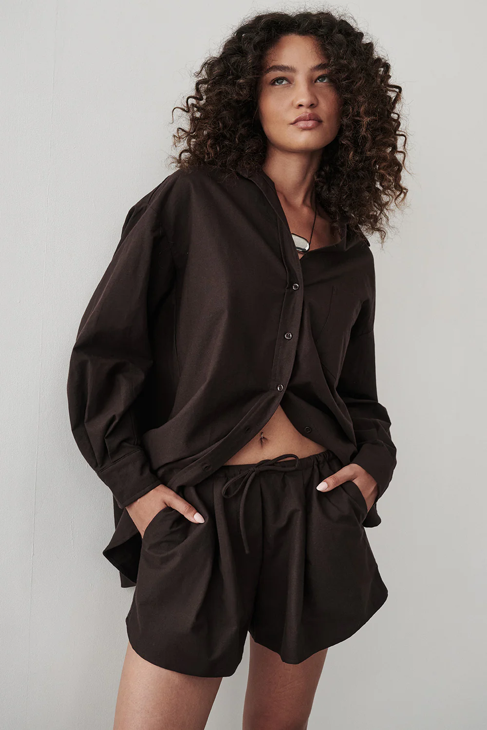 RHEA 2.0 BURNT CHOC OVERSIZED COTTON SHIRT - Yukikoi