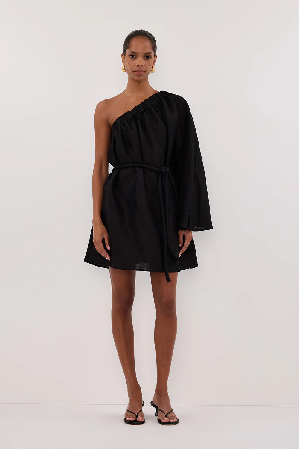 AURELIA BLACK ASYM LINEN MINI DRESS - Yukikoi